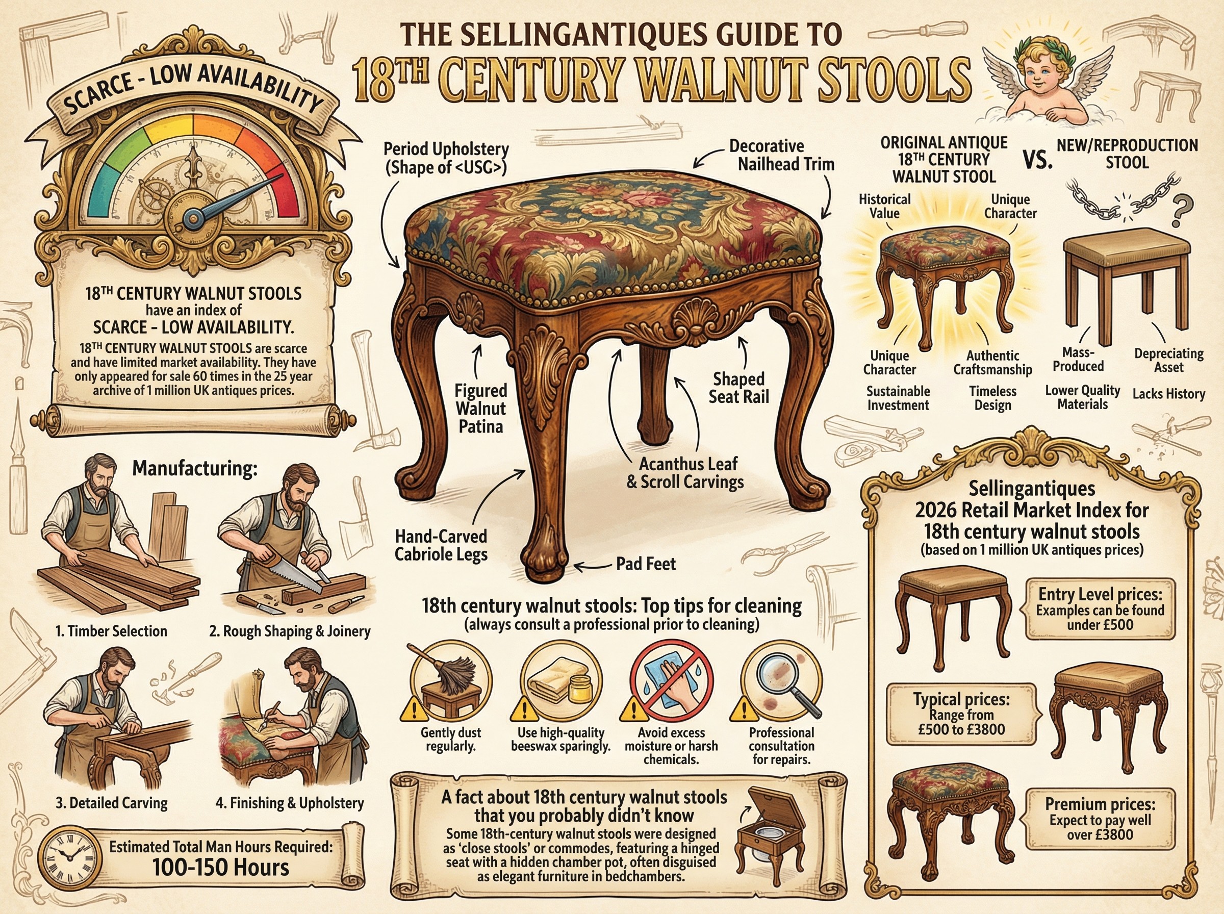 18th Century Walnut Stools Guide Infographic