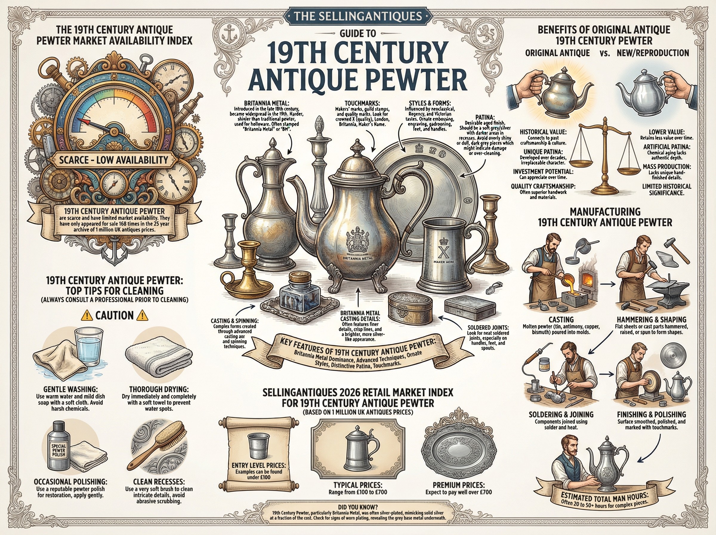 19th Century Antique Pewter Guide Infographic
