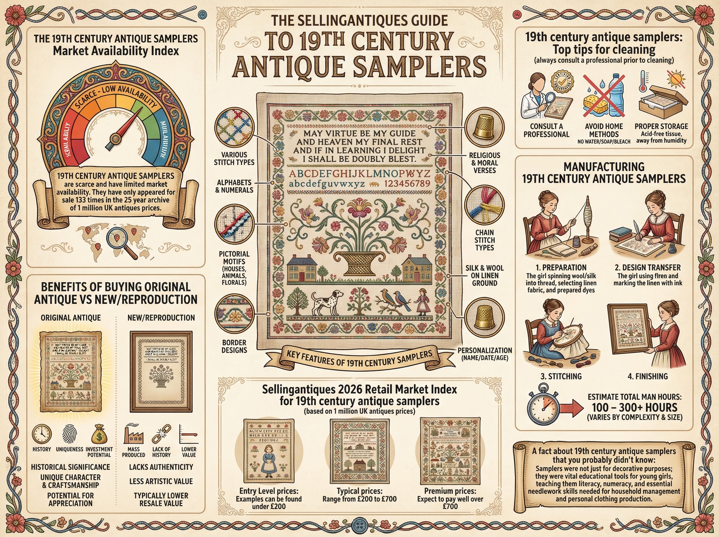 19th Century Antique Samplers Guide Infographic