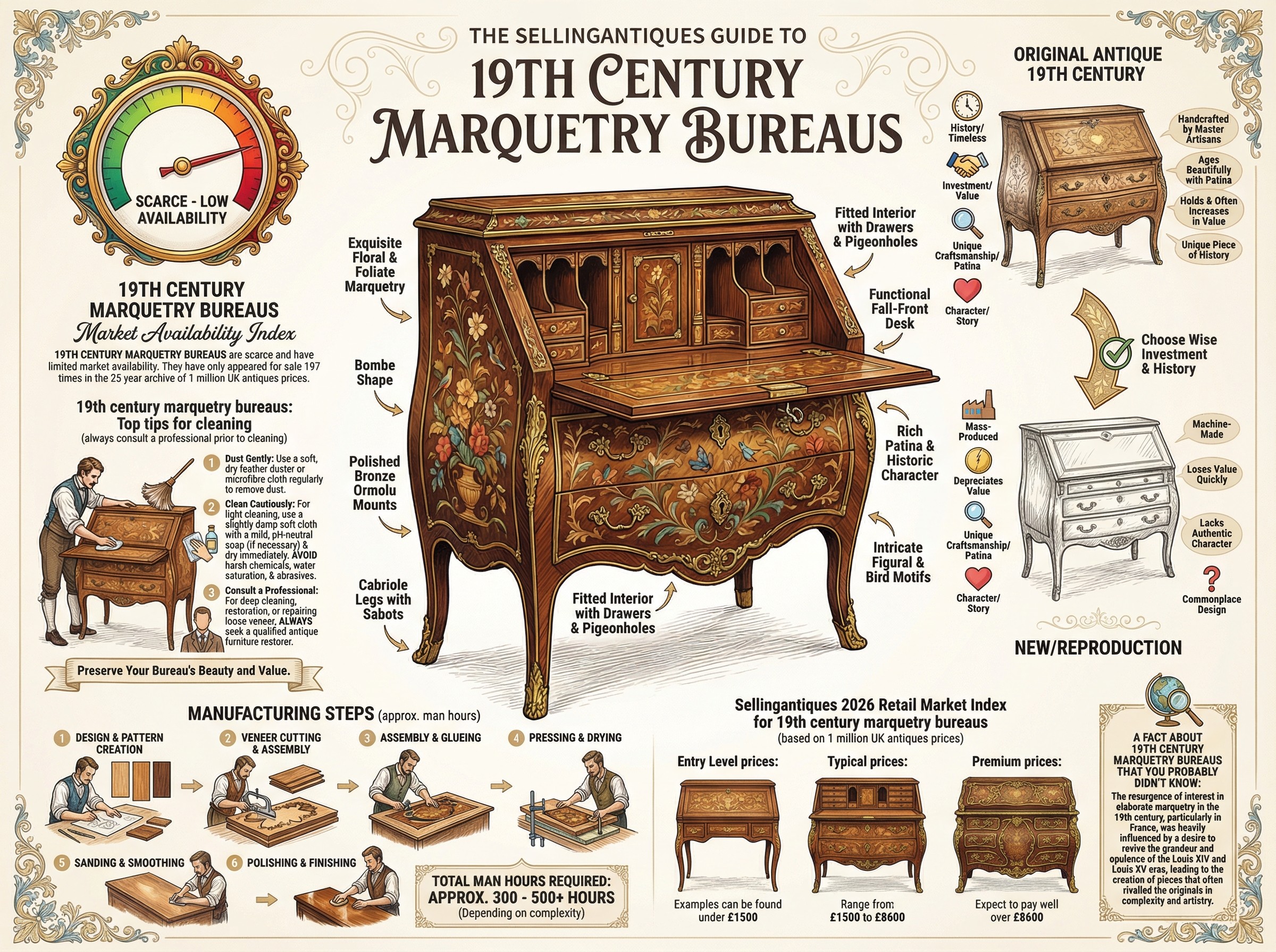 19th Century Marquetry Bureaus Guide Infographic