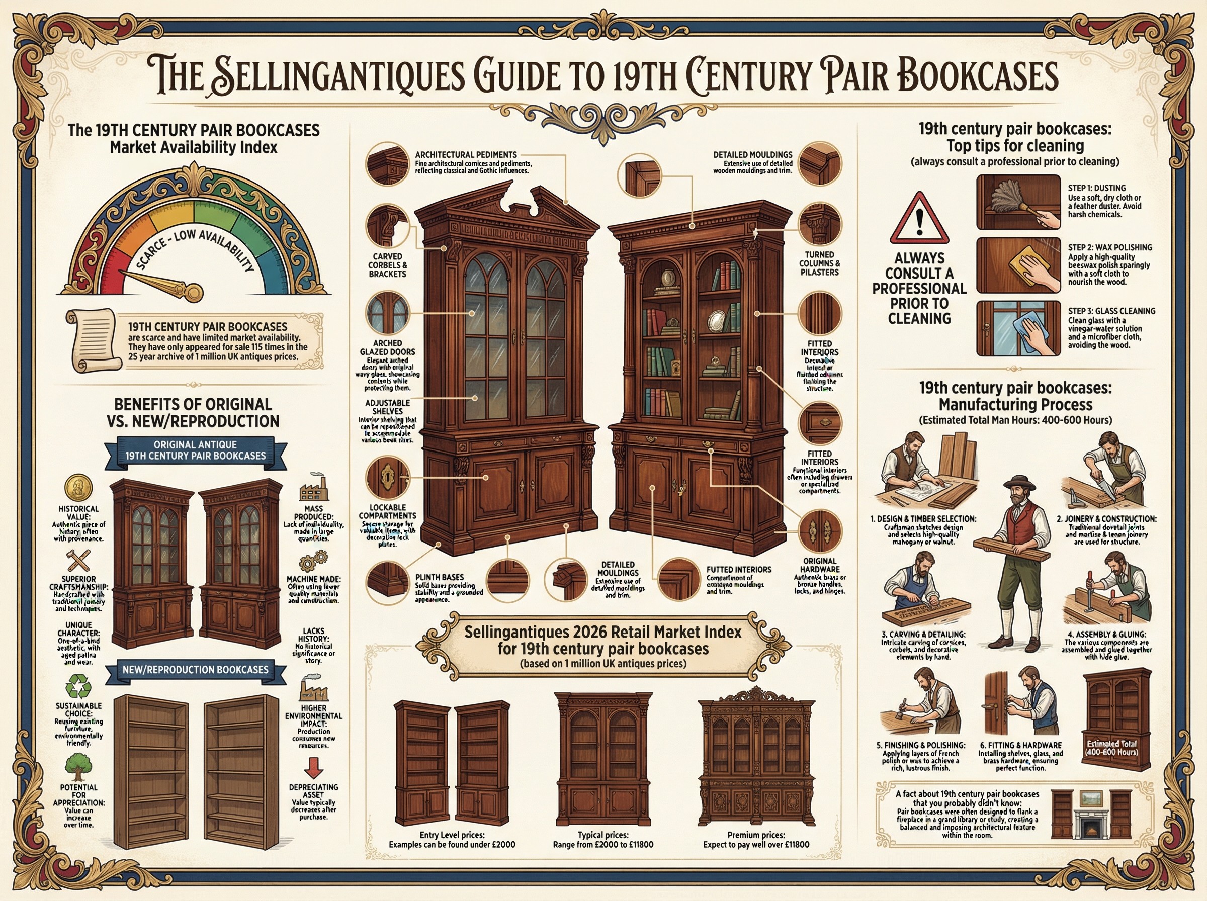 19th Century Pair Bookcases Guide Infographic
