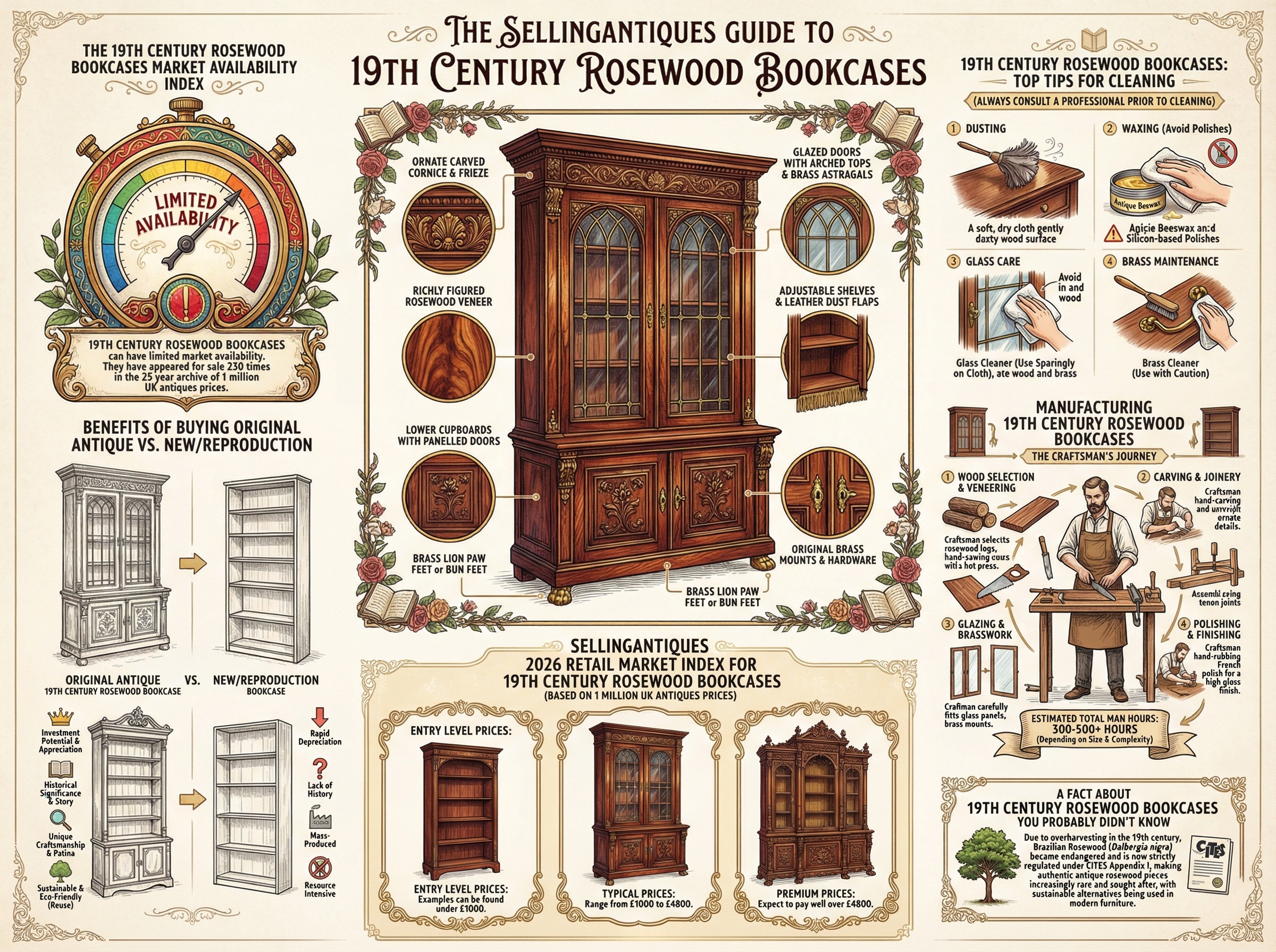 19th Century Rosewood Bookcases Guide Infographic