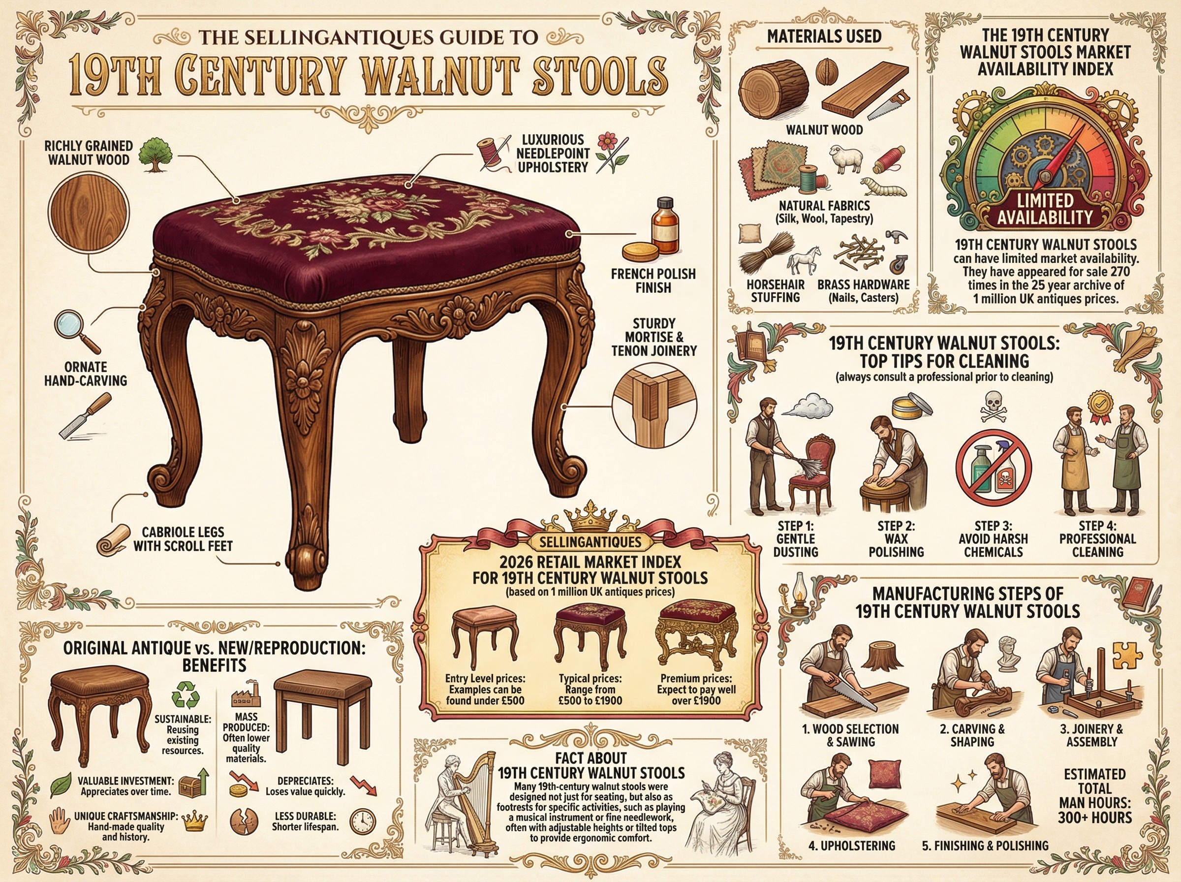 19th Century Walnut Stools Guide Infographic
