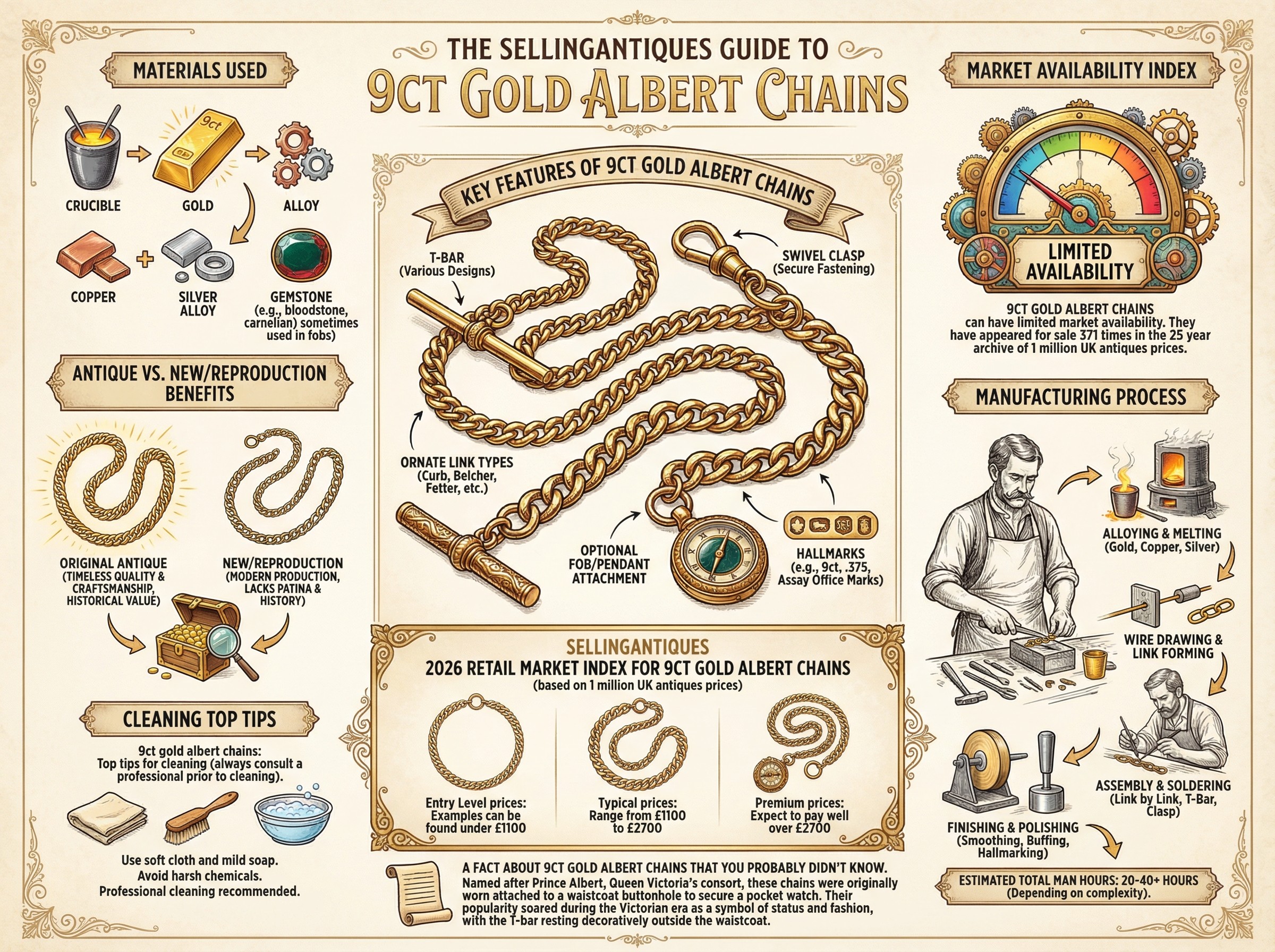 9ct Gold Albert Chains Guide Infographic