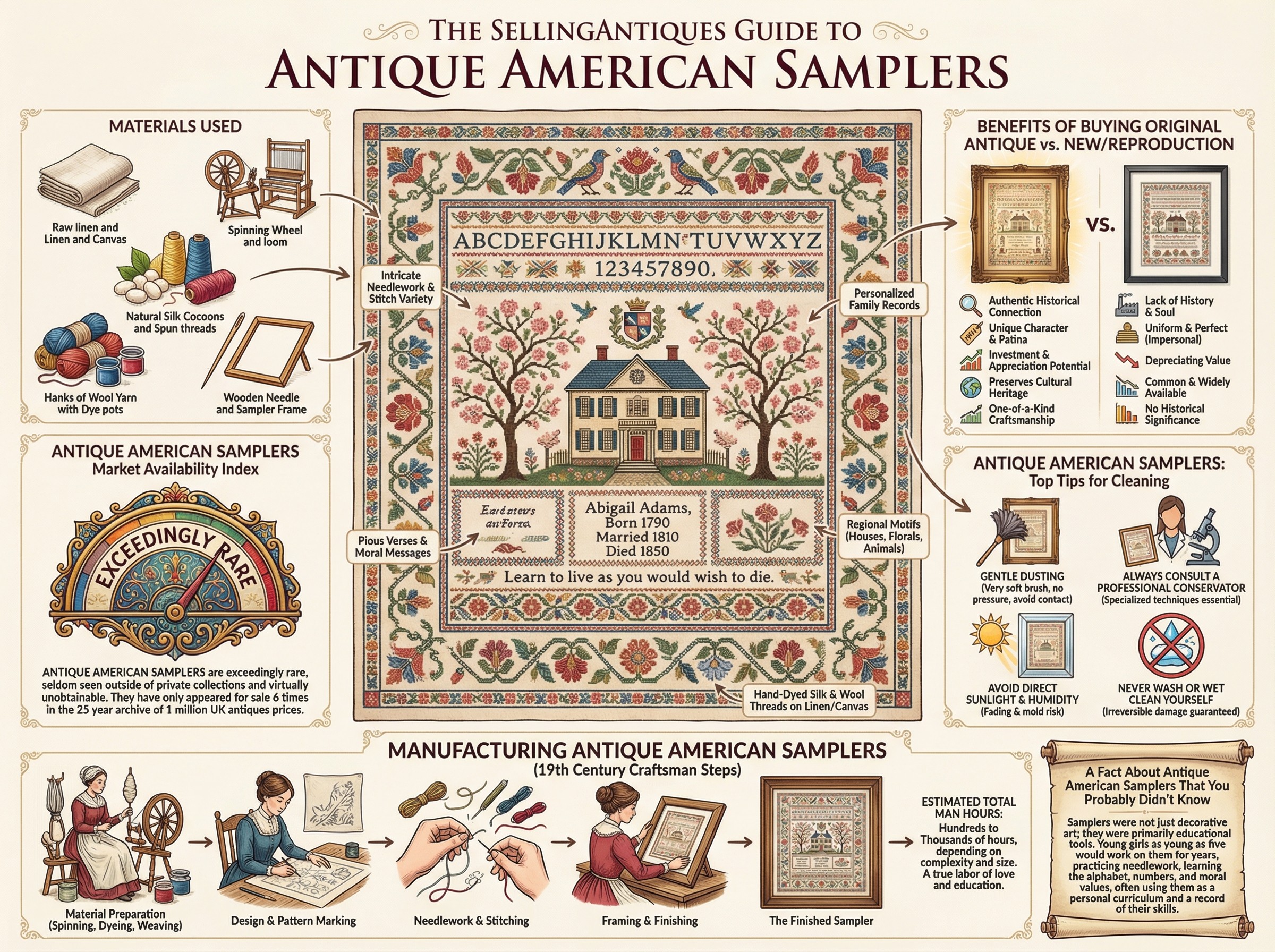 Antique American Samplers Guide Infographic
