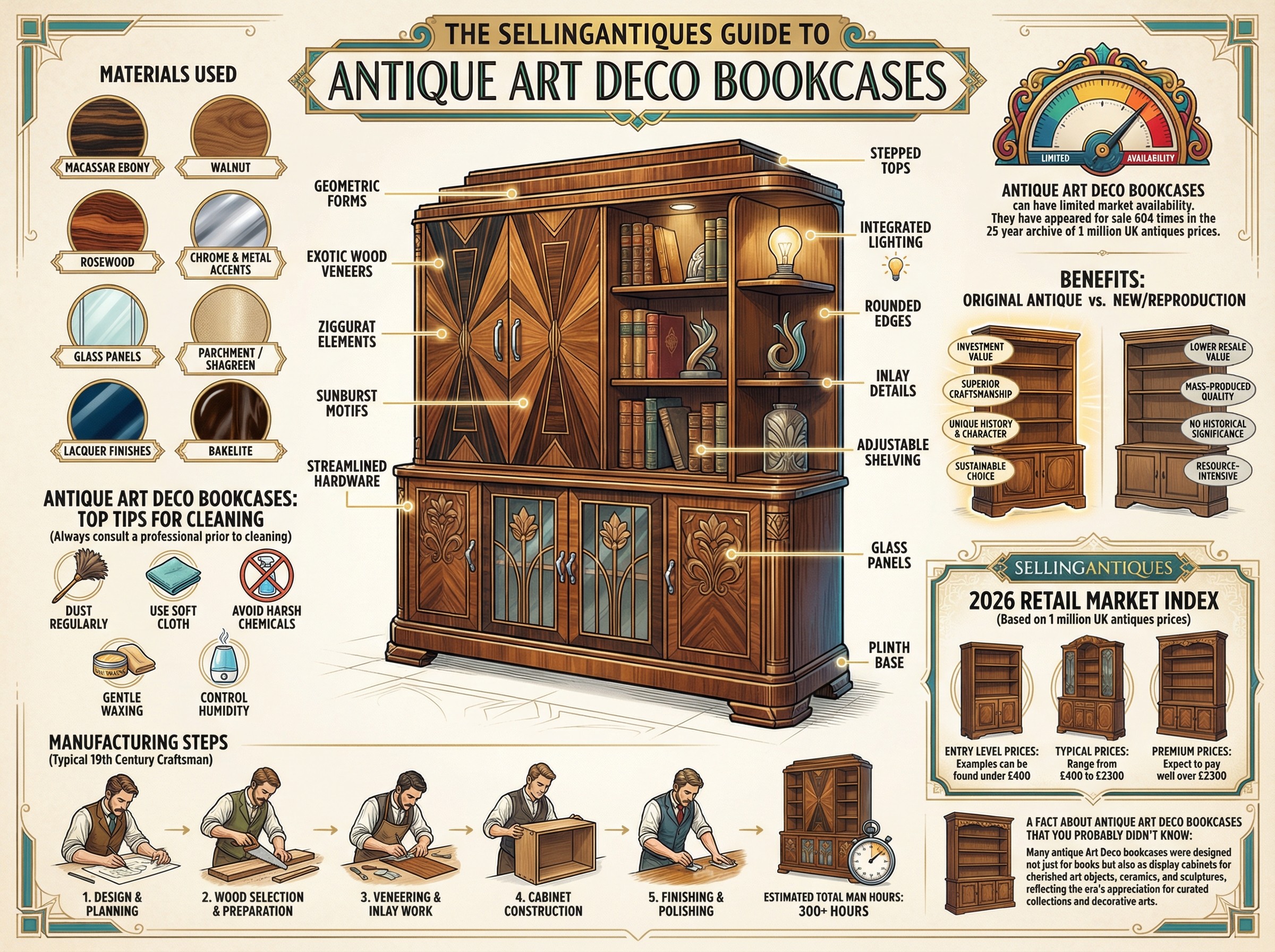 Antique Art Deco Bookcases Guide Infographic