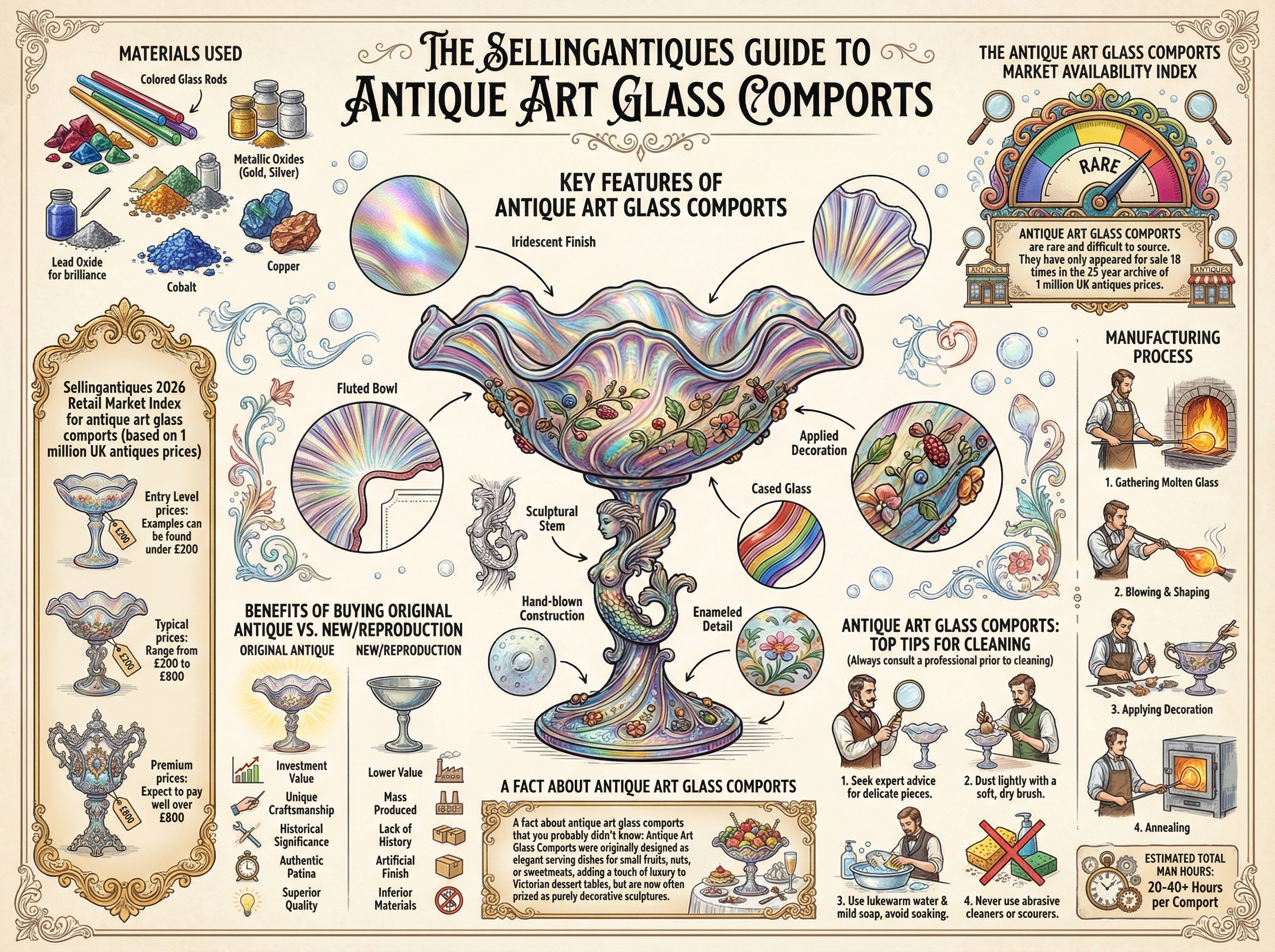 Antique Art Glass Comports Guide Infographic
