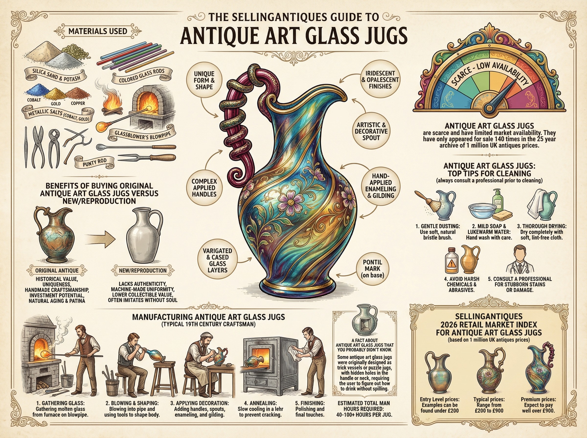 Antique Art Glass Jugs Guide Infographic