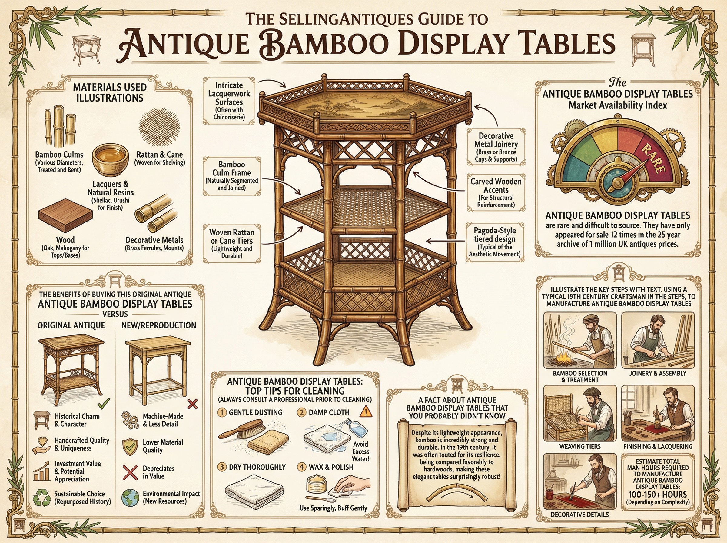 Antique Bamboo Display Tables Guide Infographic