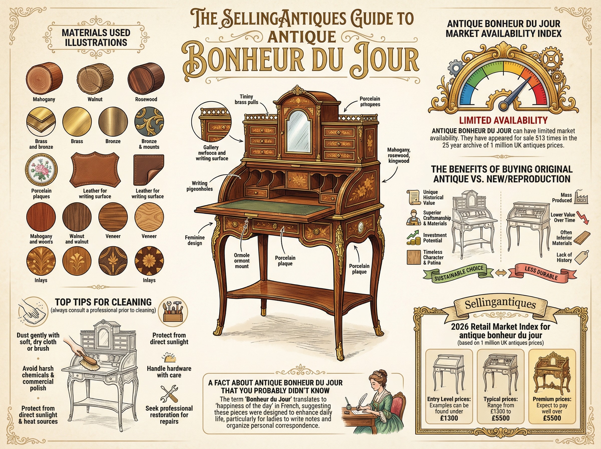 Antique Bonheur Du Jour Guide Infographic