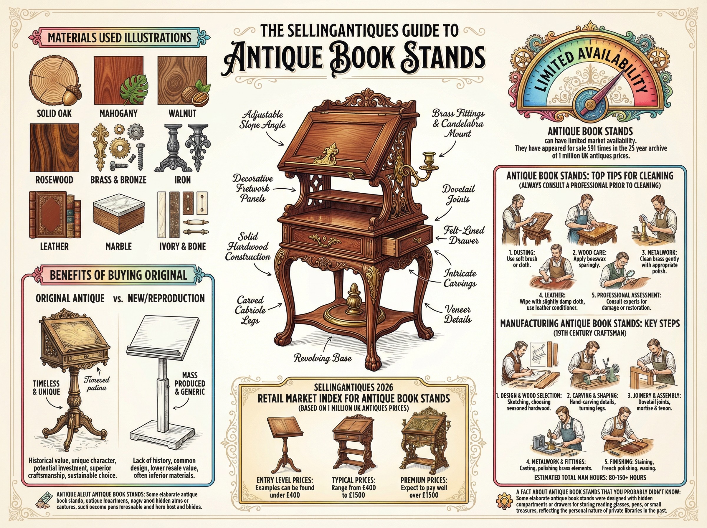 Antique Book Stands Guide Infographic