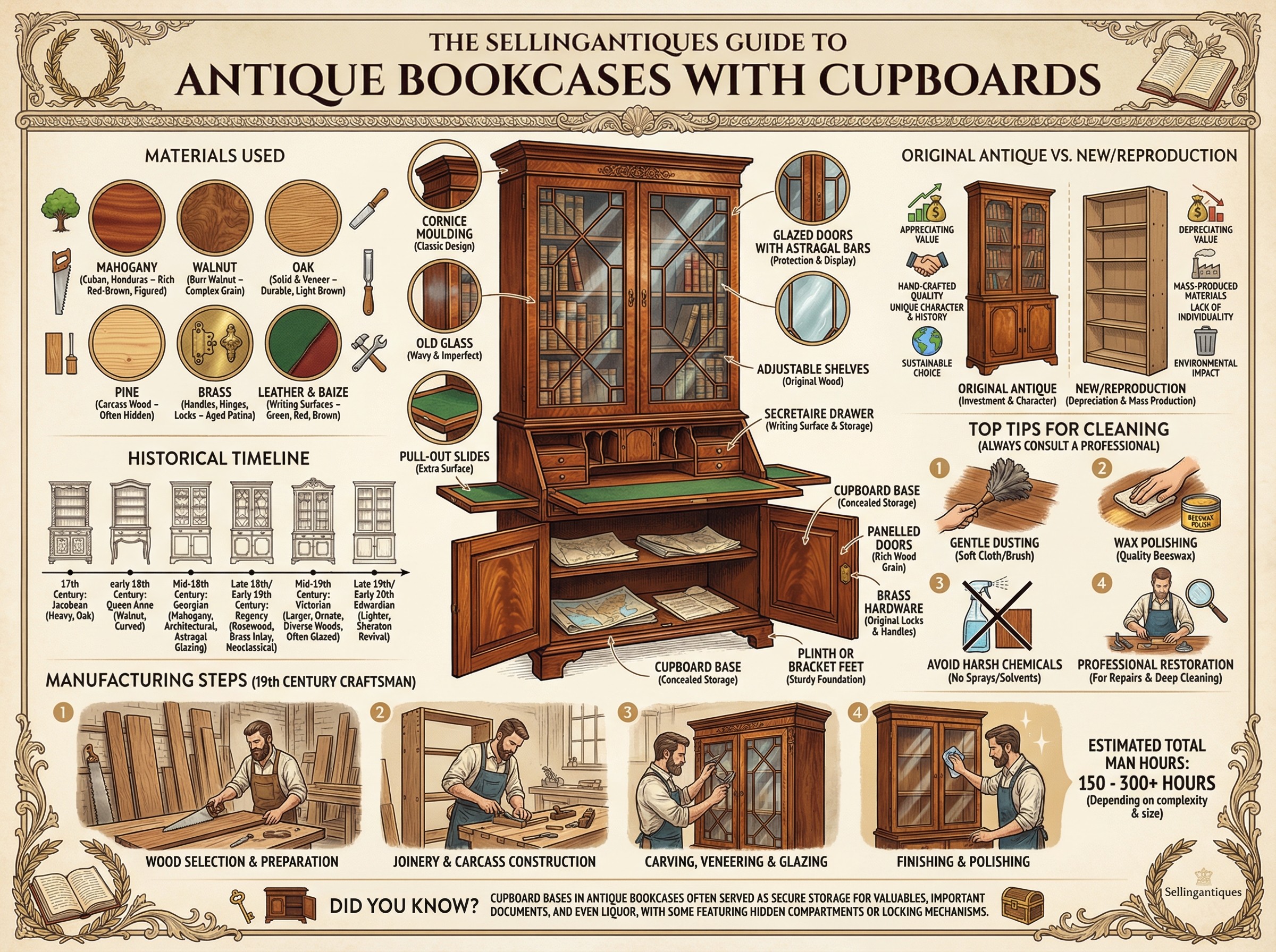 Antique Bookcases With Cupboards Guide Infographic