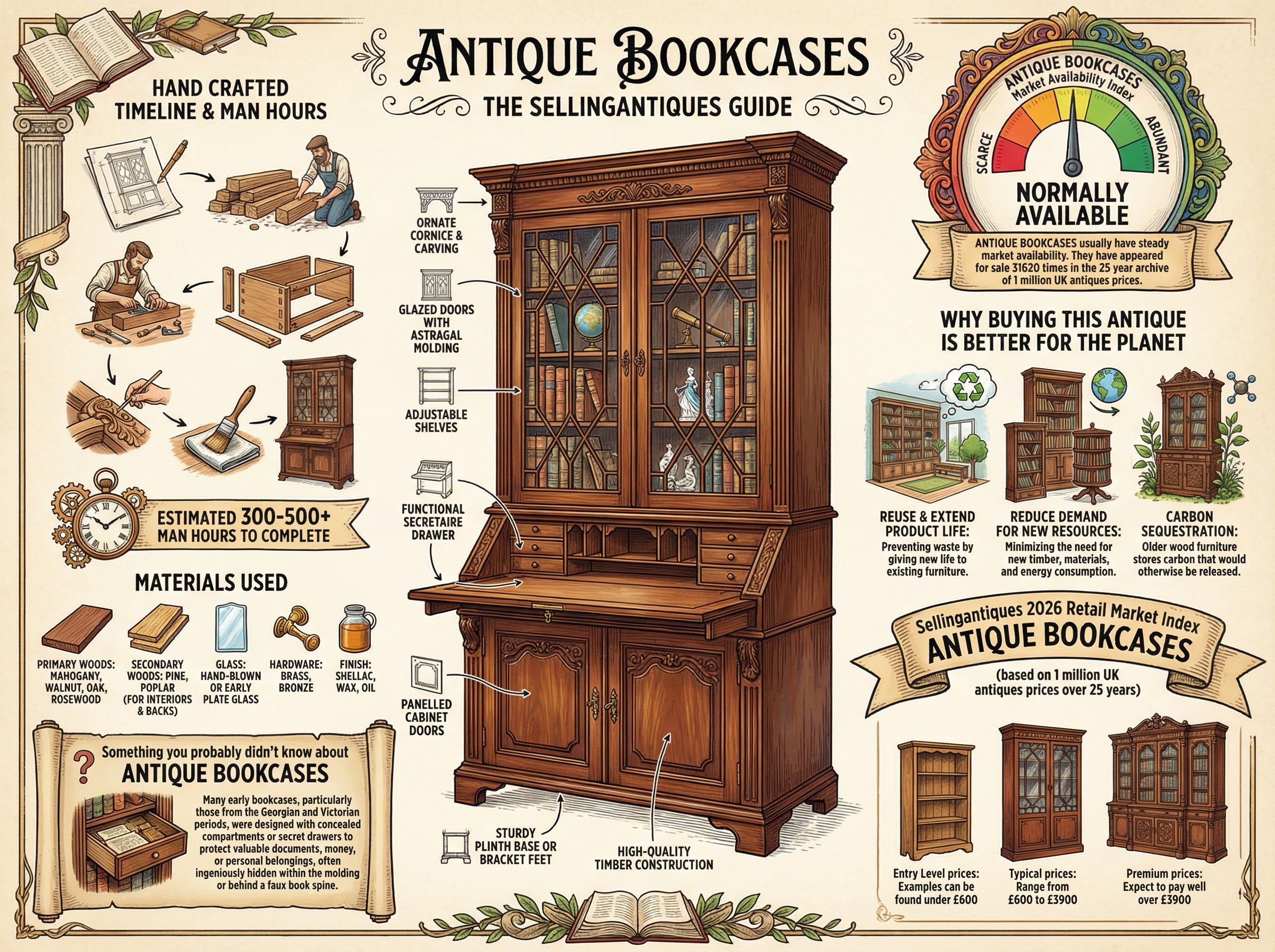 Antique Bookcases Guide Infographic