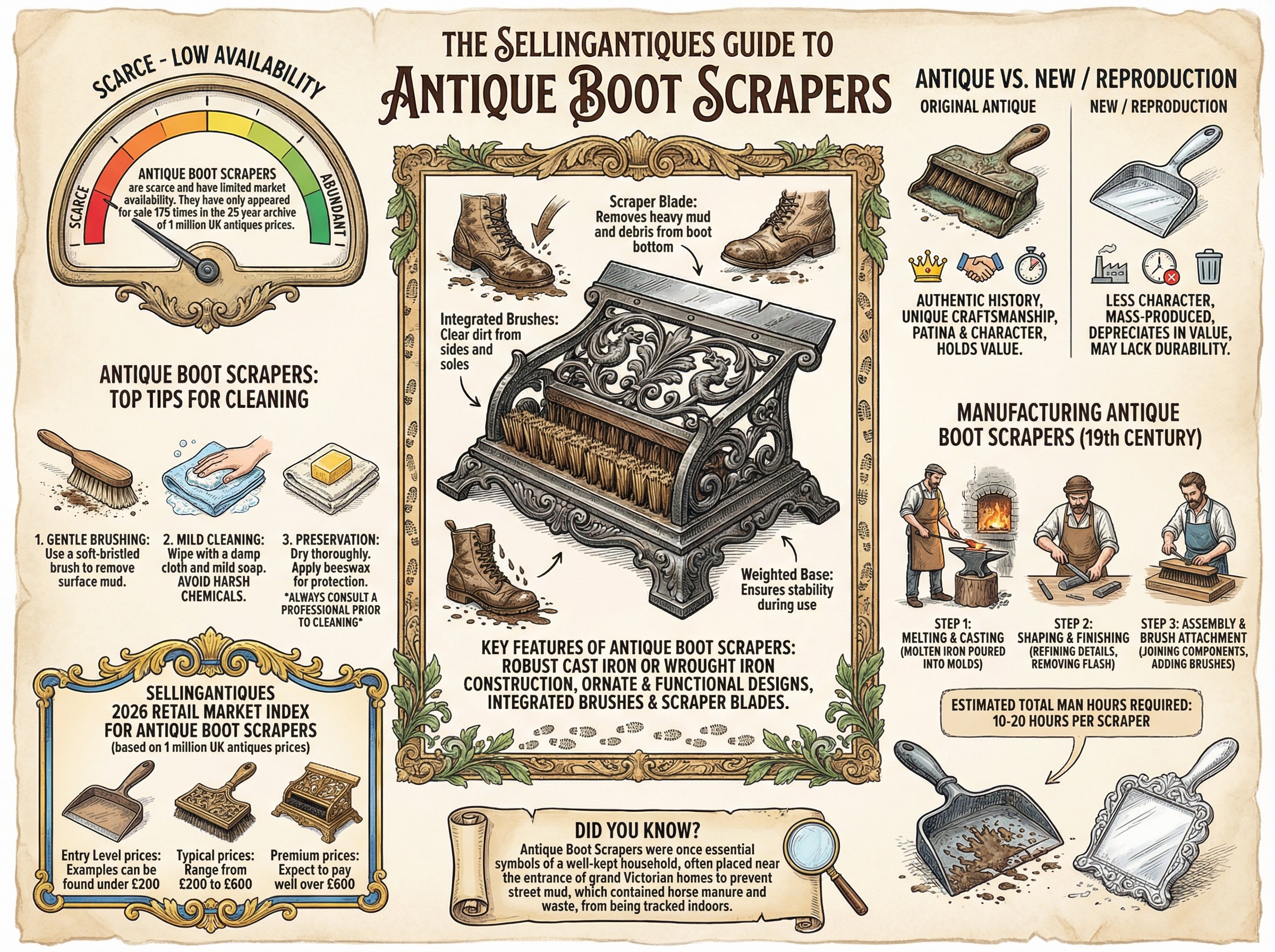 Antique Boot Scrapers Guide Infographic