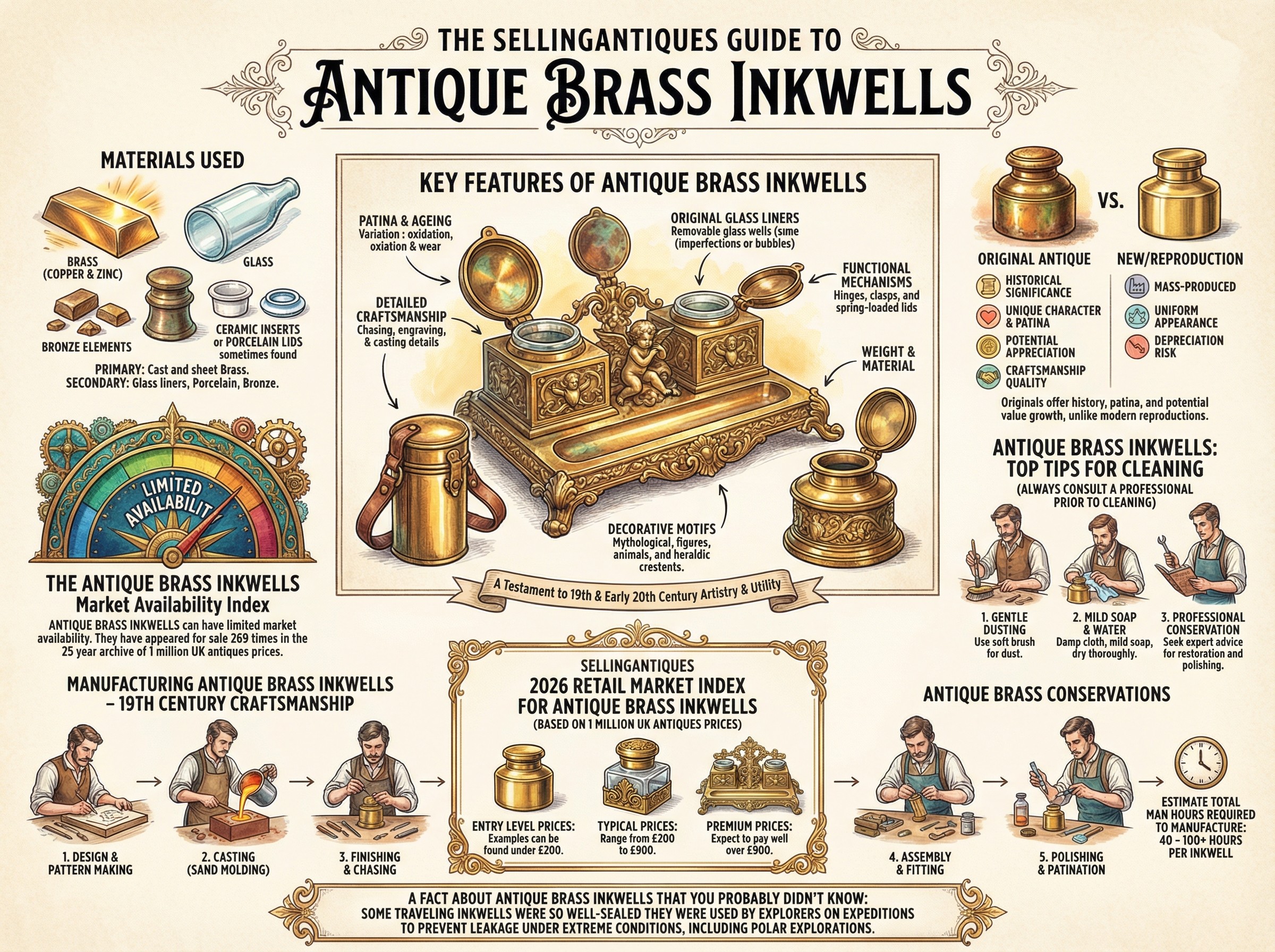 Antique Brass Inkwells Guide Infographic
