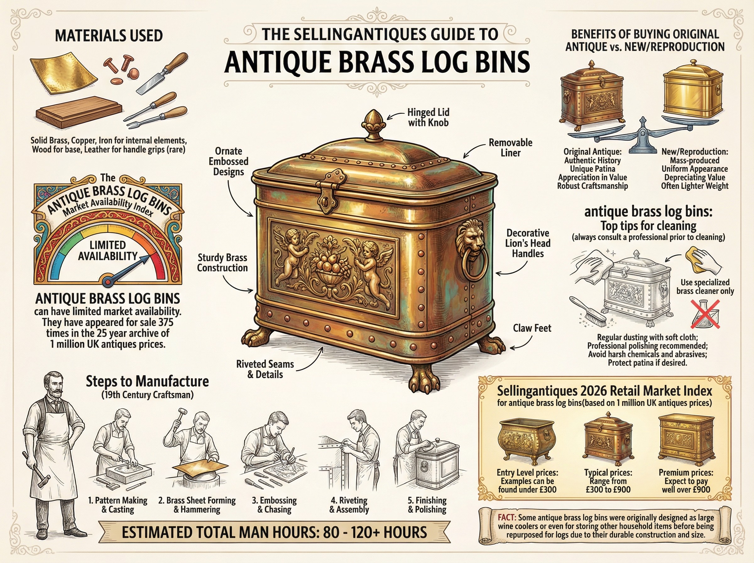 Antique Brass Log Bins Guide Infographic