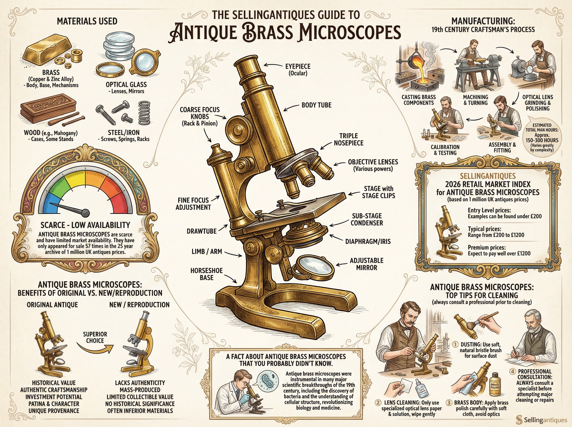 Antique Brass Microscopes Guide Infographic