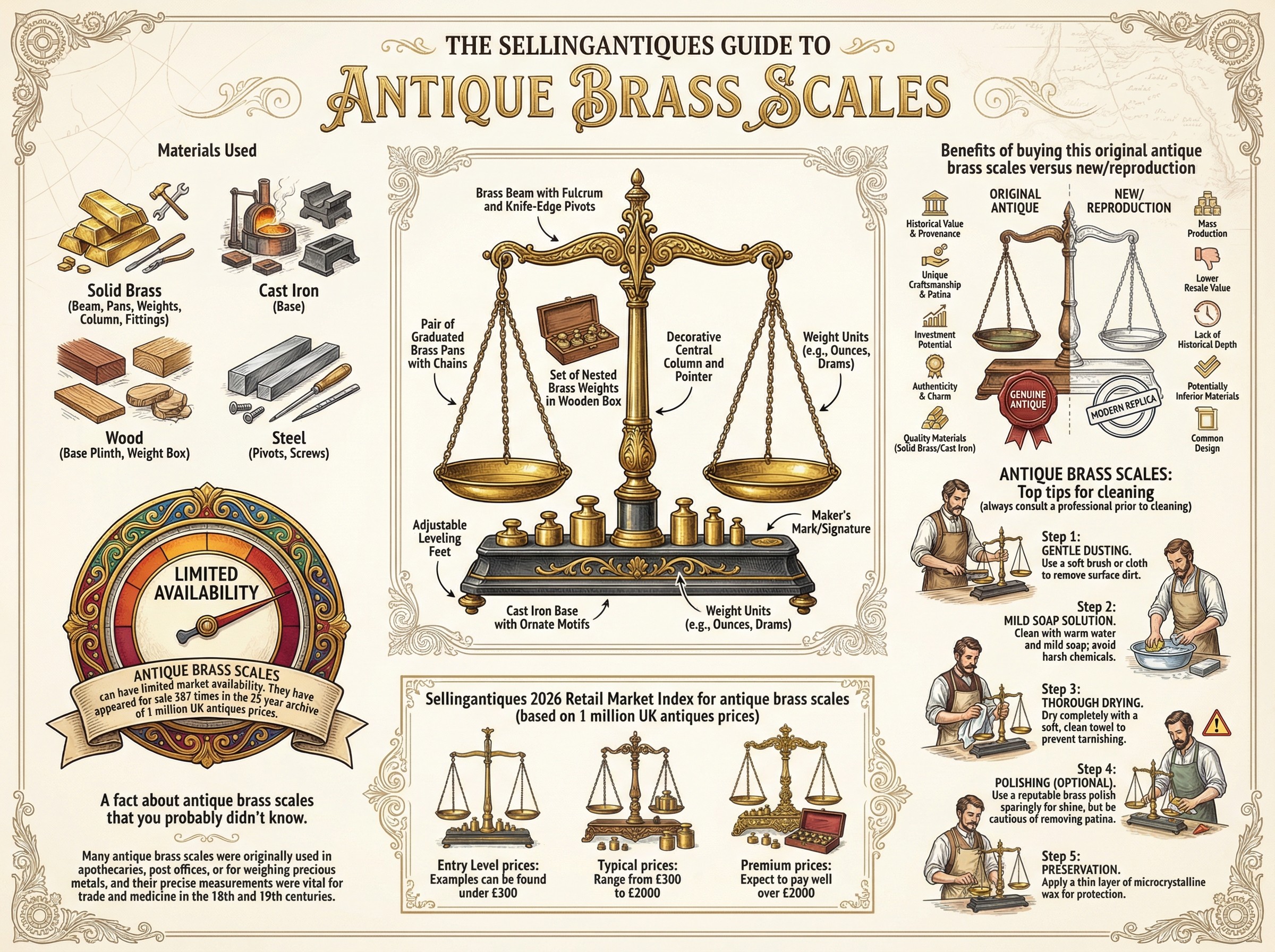 Antique Brass Scales Guide Infographic