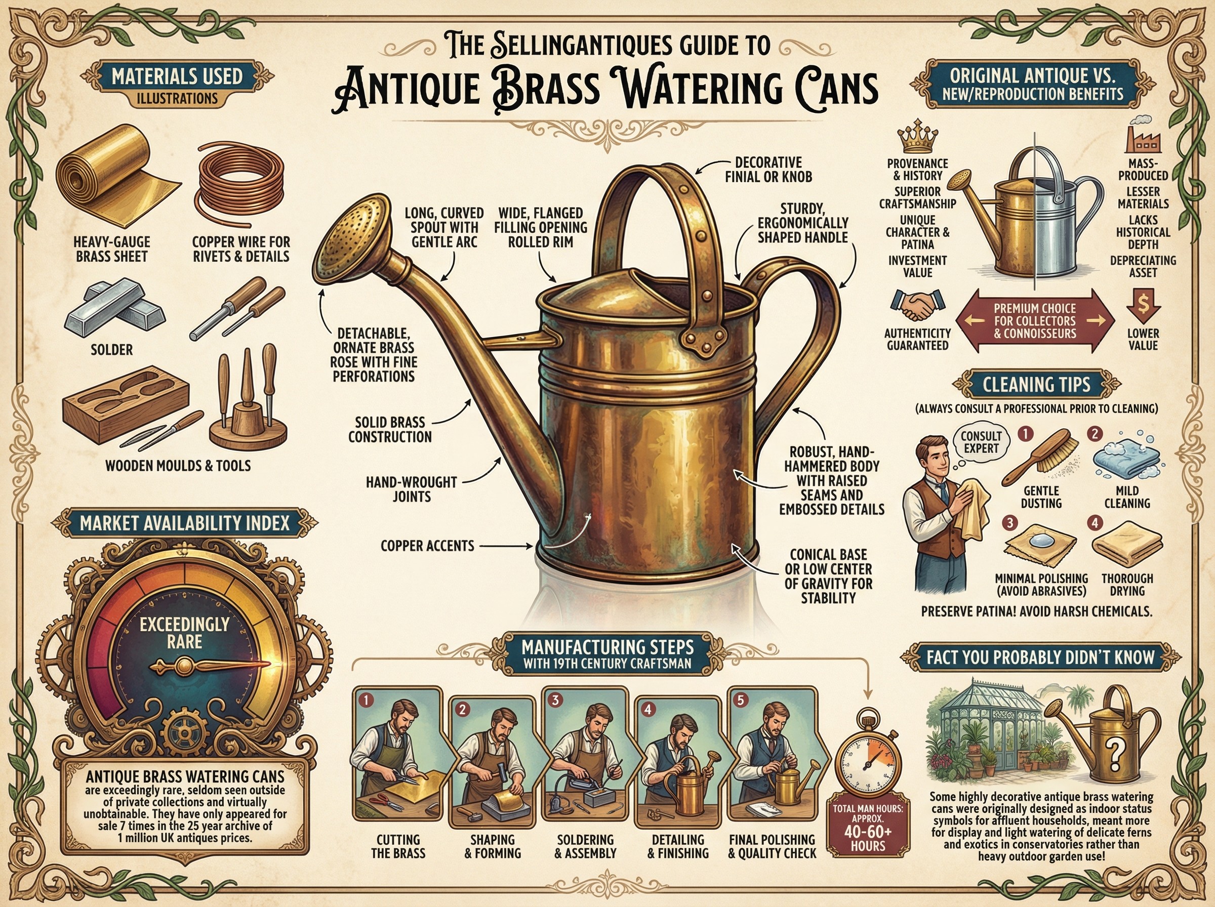 Antique Brass Watering Cans Guide Infographic