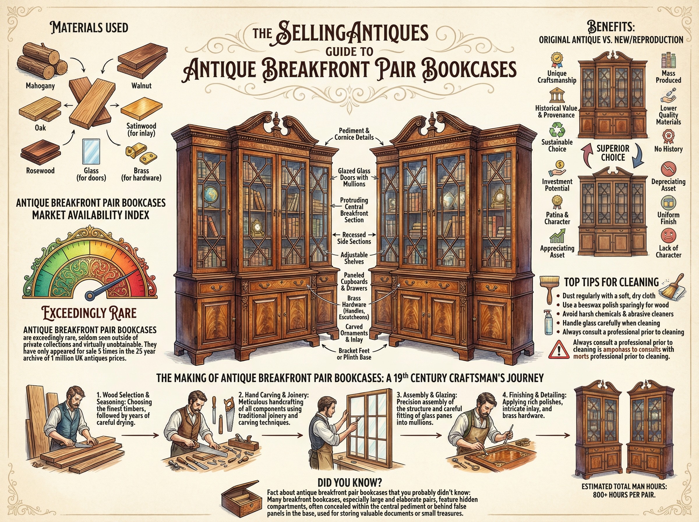 Antique Breakfront Pair Bookcases Guide Infographic
