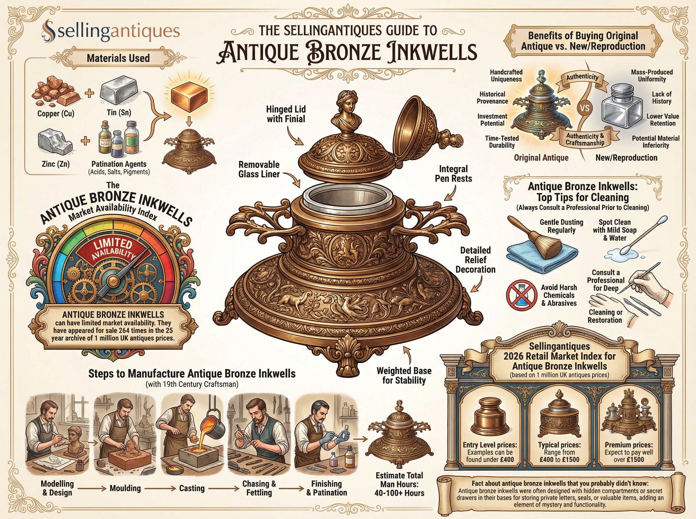 Antique Bronze Inkwells Guide Infographic