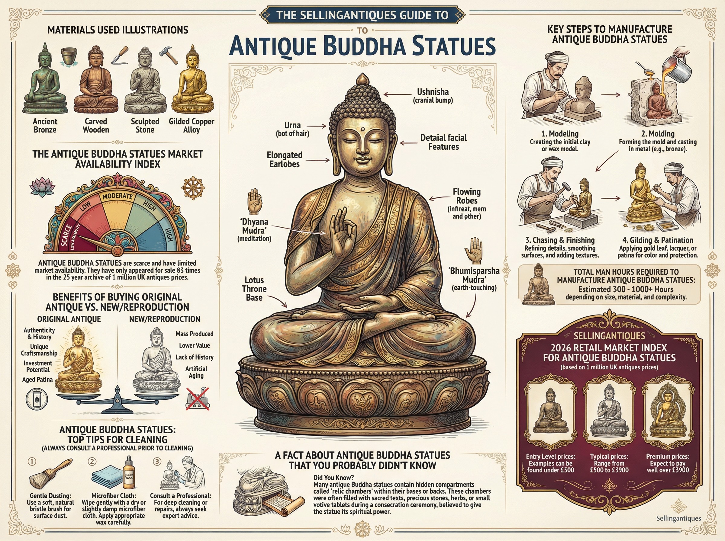 Antique Buddha Statues Guide Infographic