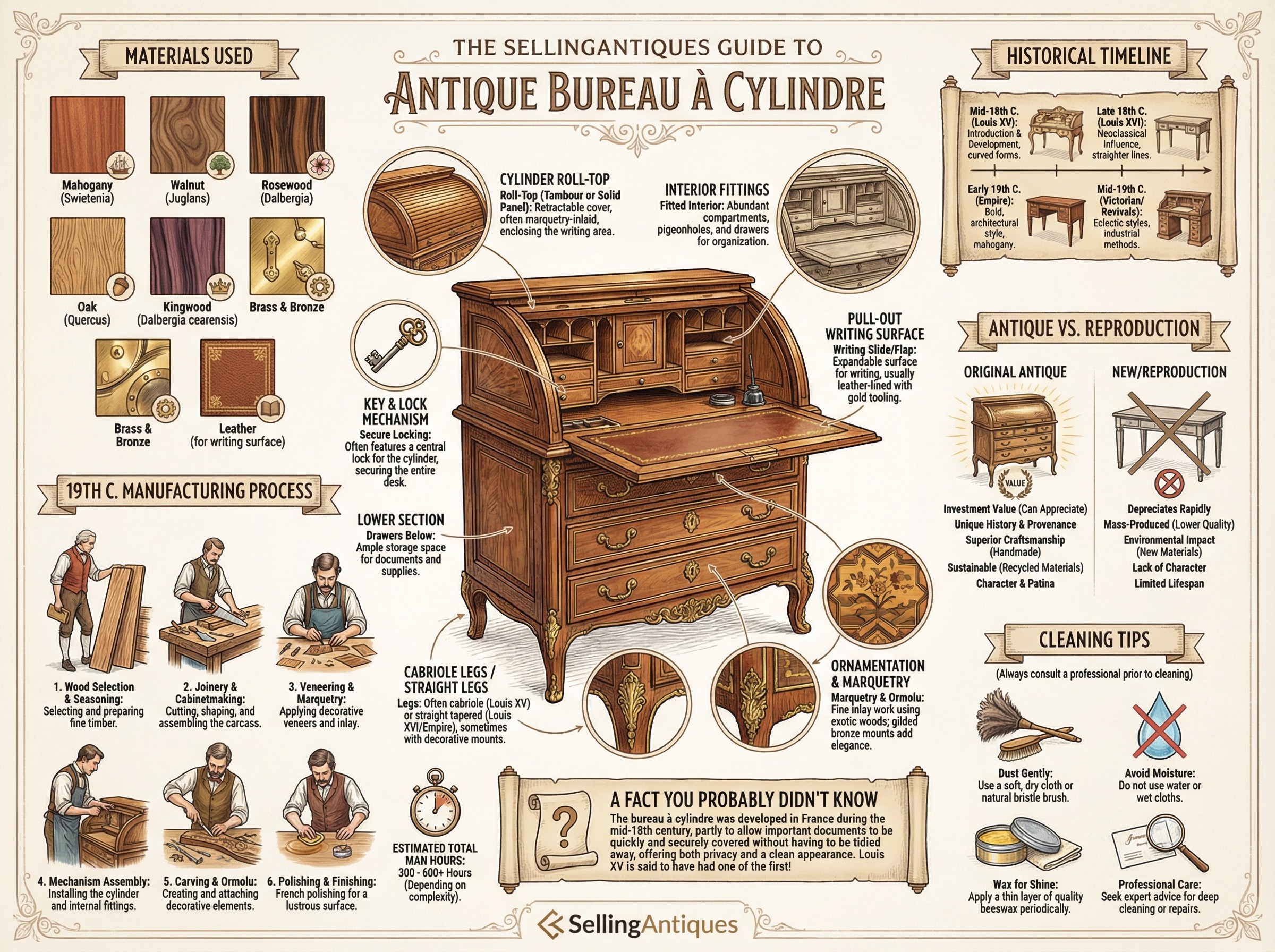 Antique Bureau A Cylindre Guide Infographic