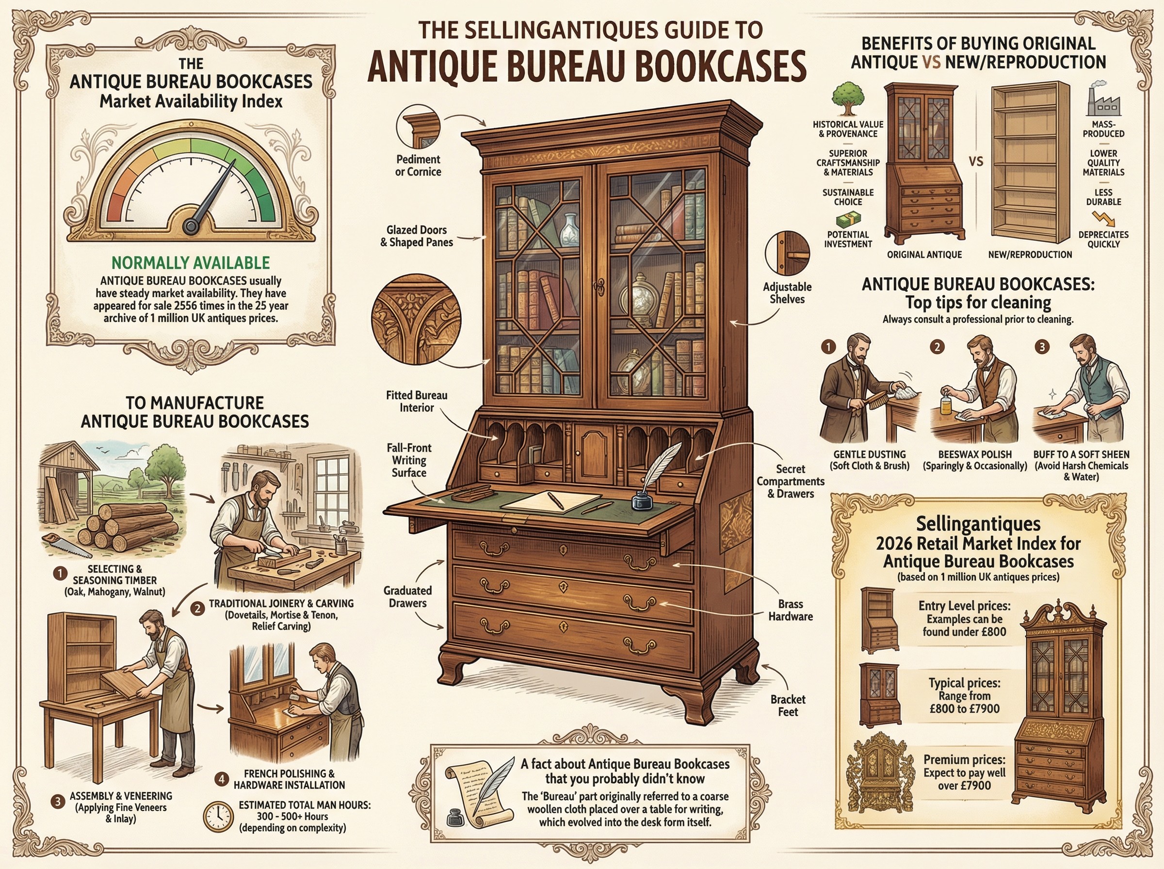 Antique Bureau Bookcases Guide Infographic
