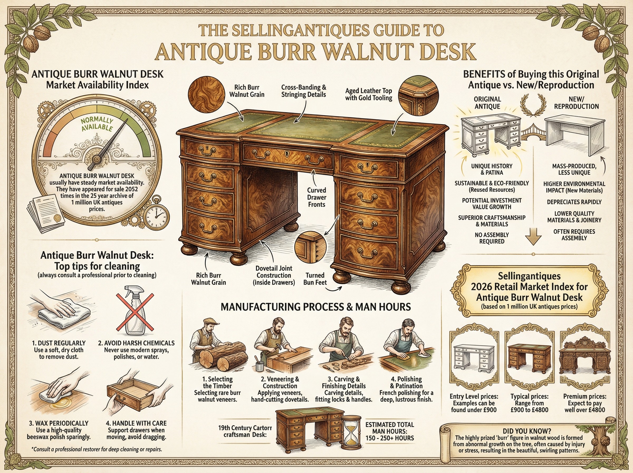 Antique Burr Walnut Desk Guide Infographic