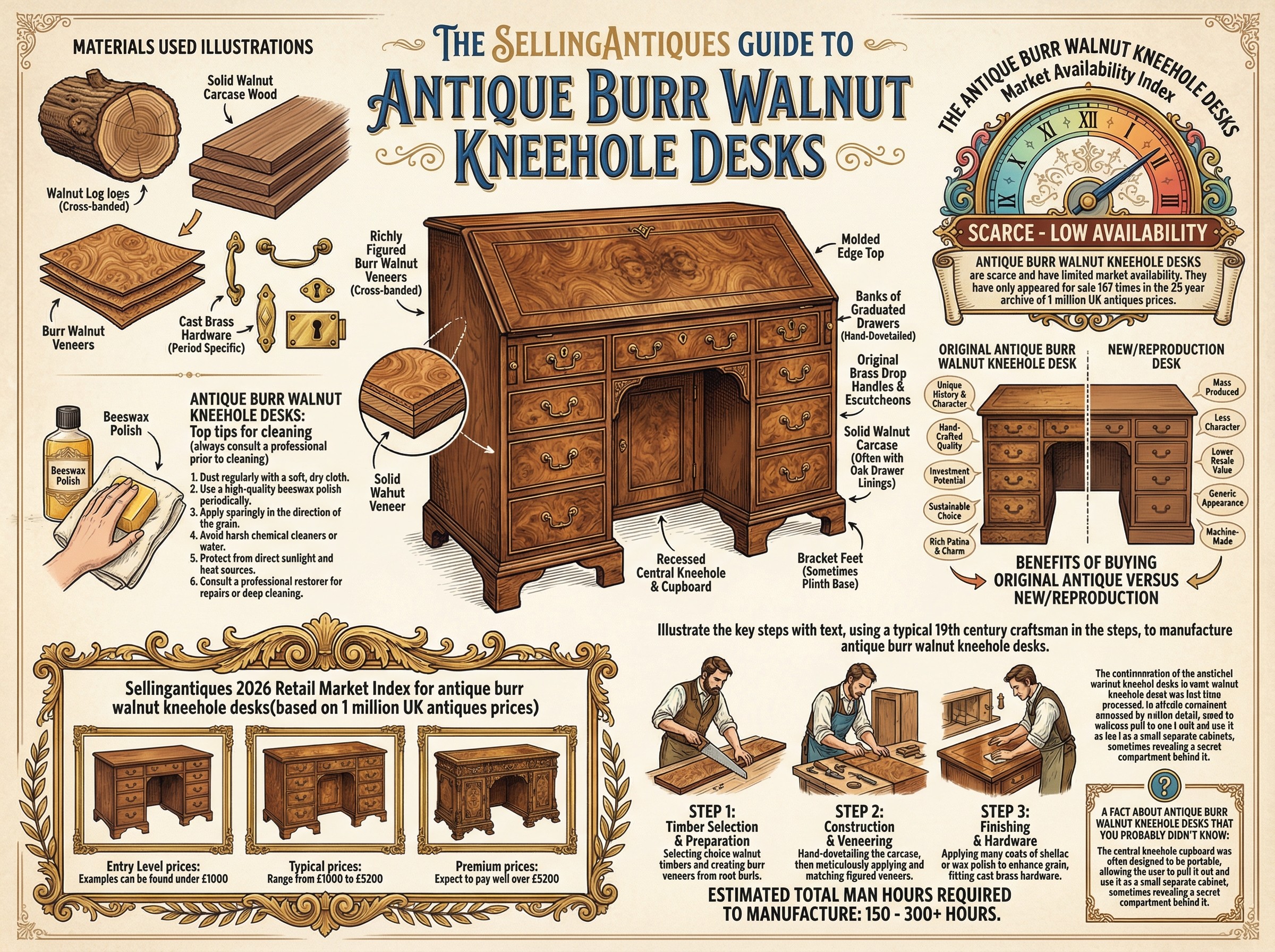 Antique Burr Walnut Kneehole Desks Guide Infographic