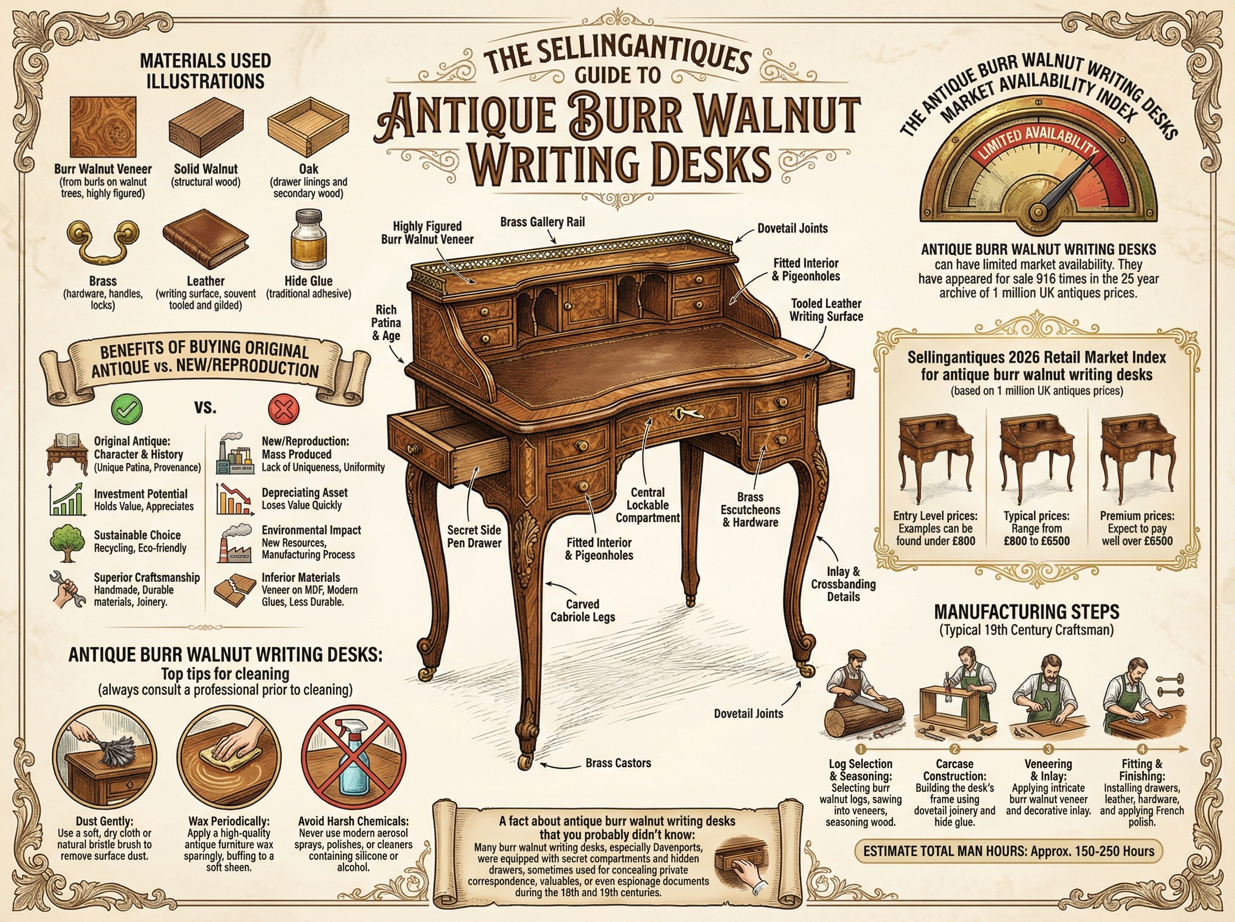 Antique Burr Walnut Writing Desks Guide Infographic