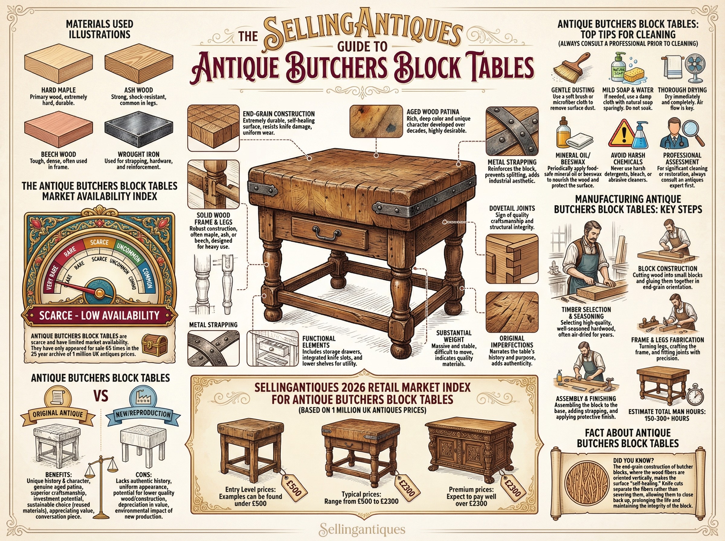 Antique Butchers Block Tables Guide Infographic
