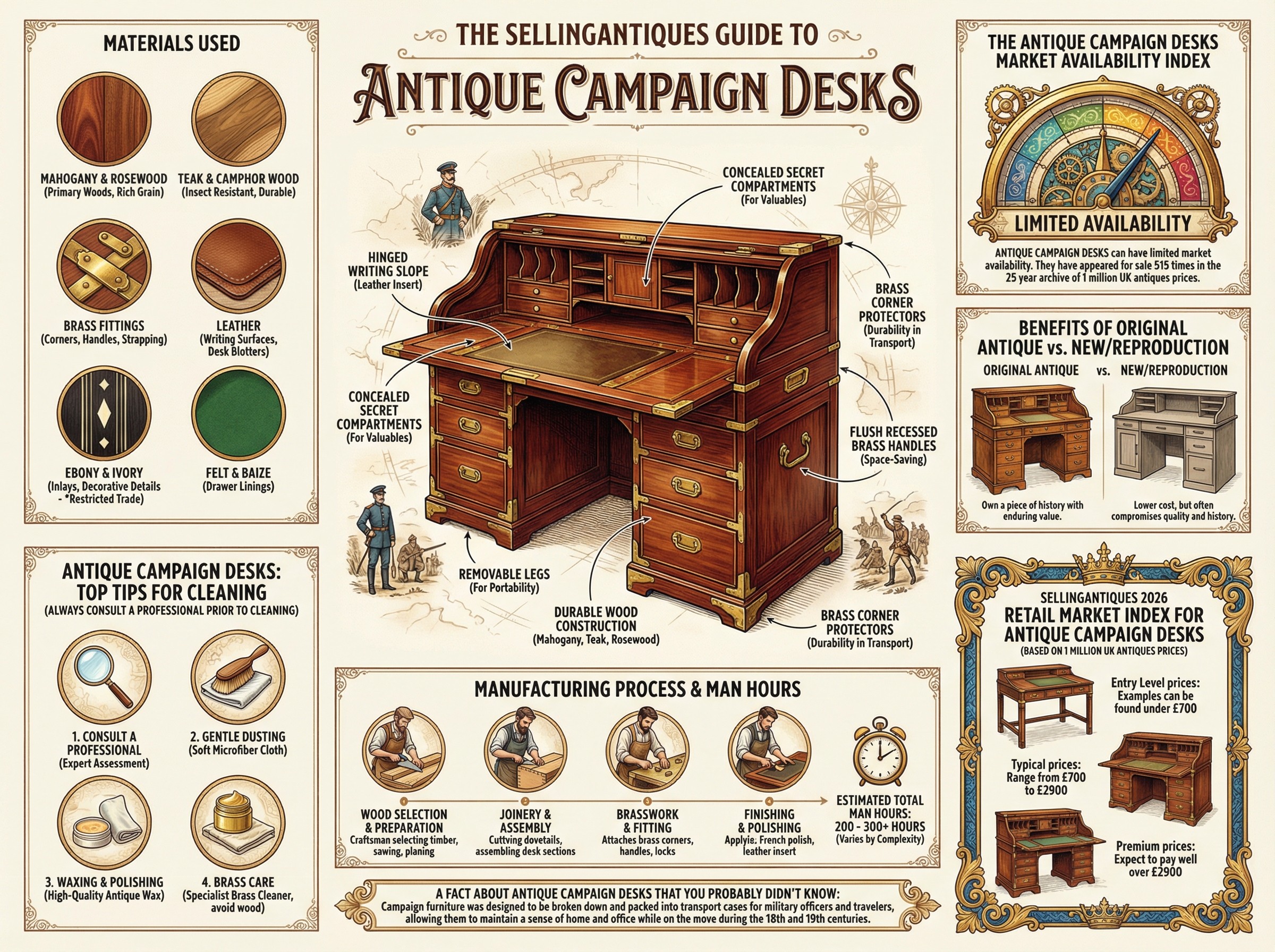 Antique Campaign Desks Guide Infographic