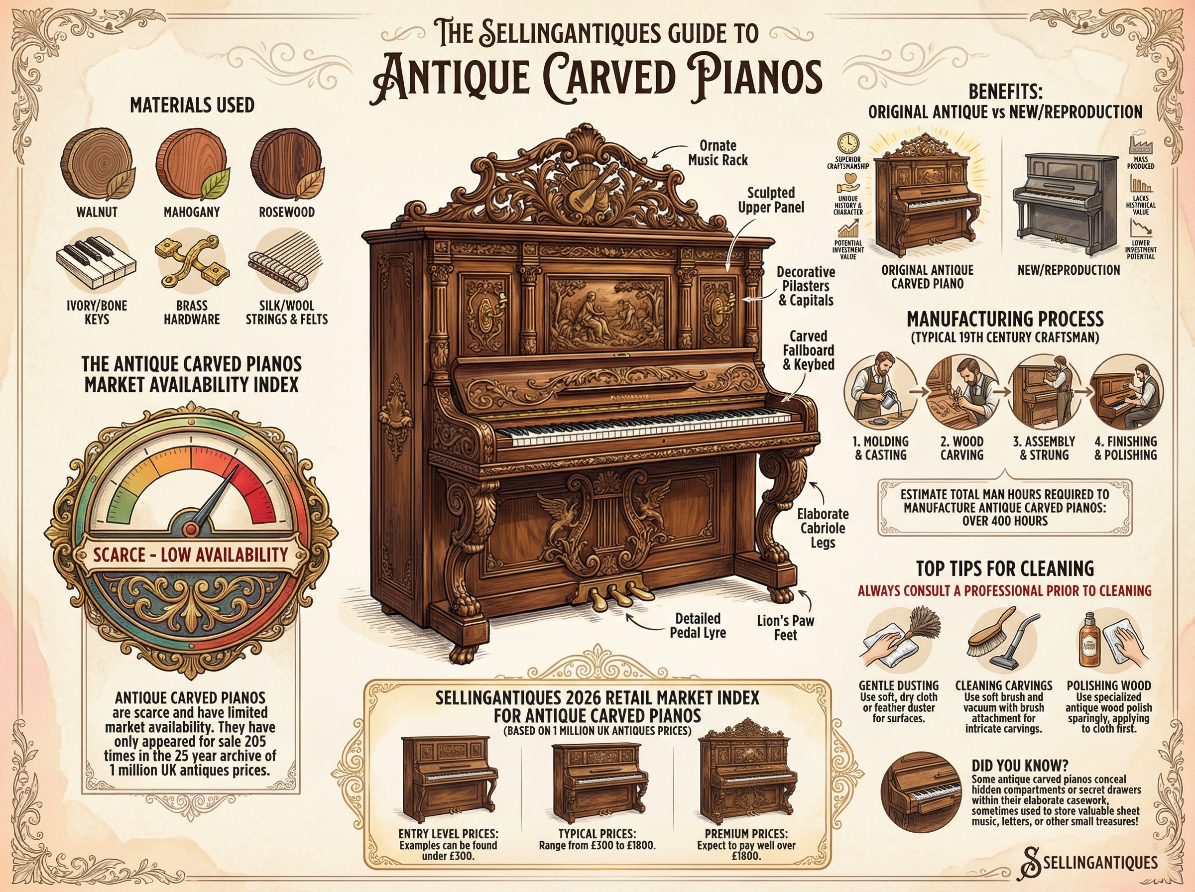 Antique Carved Pianos Guide Infographic