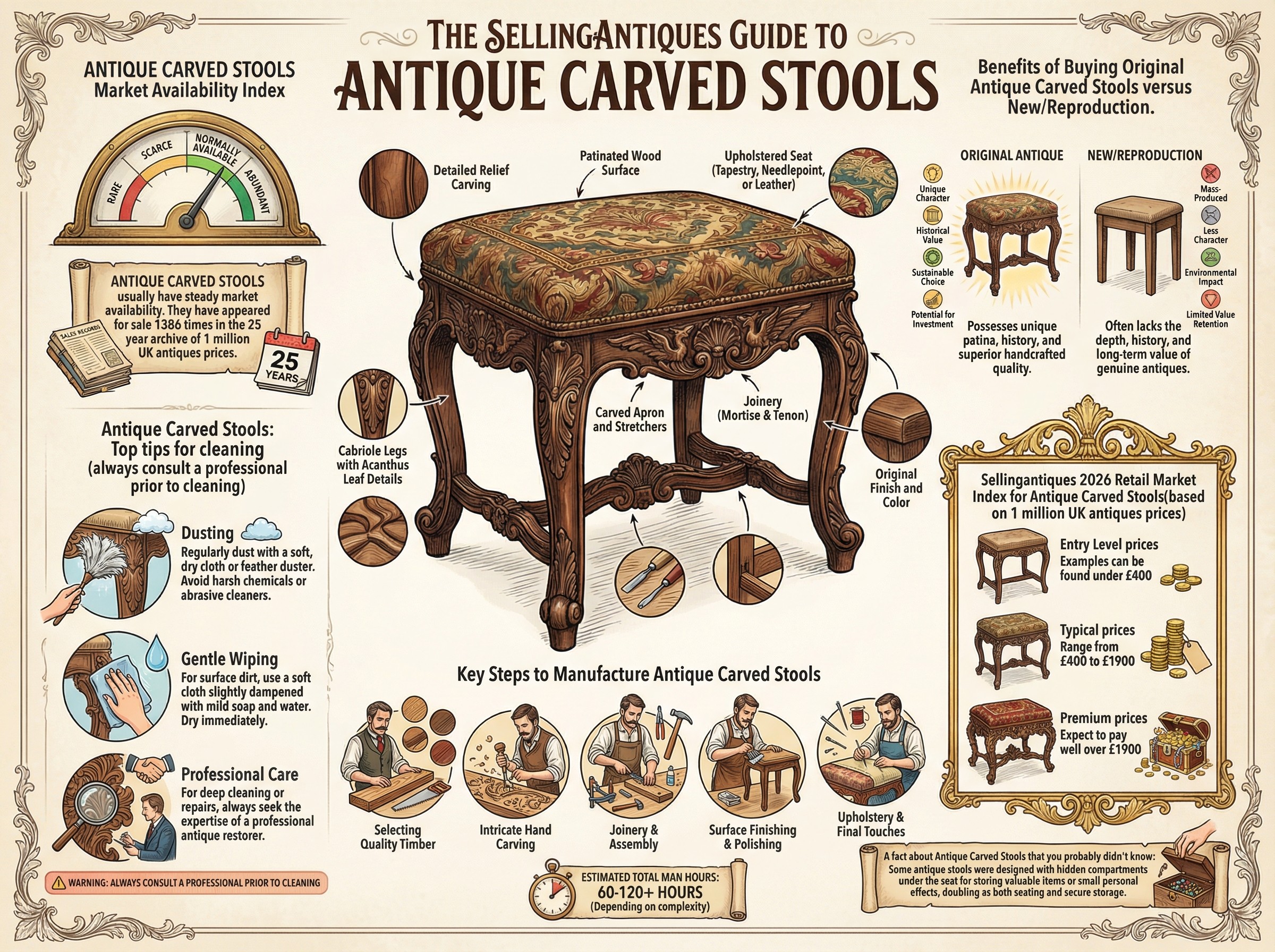 Antique Carved Stools Guide Infographic