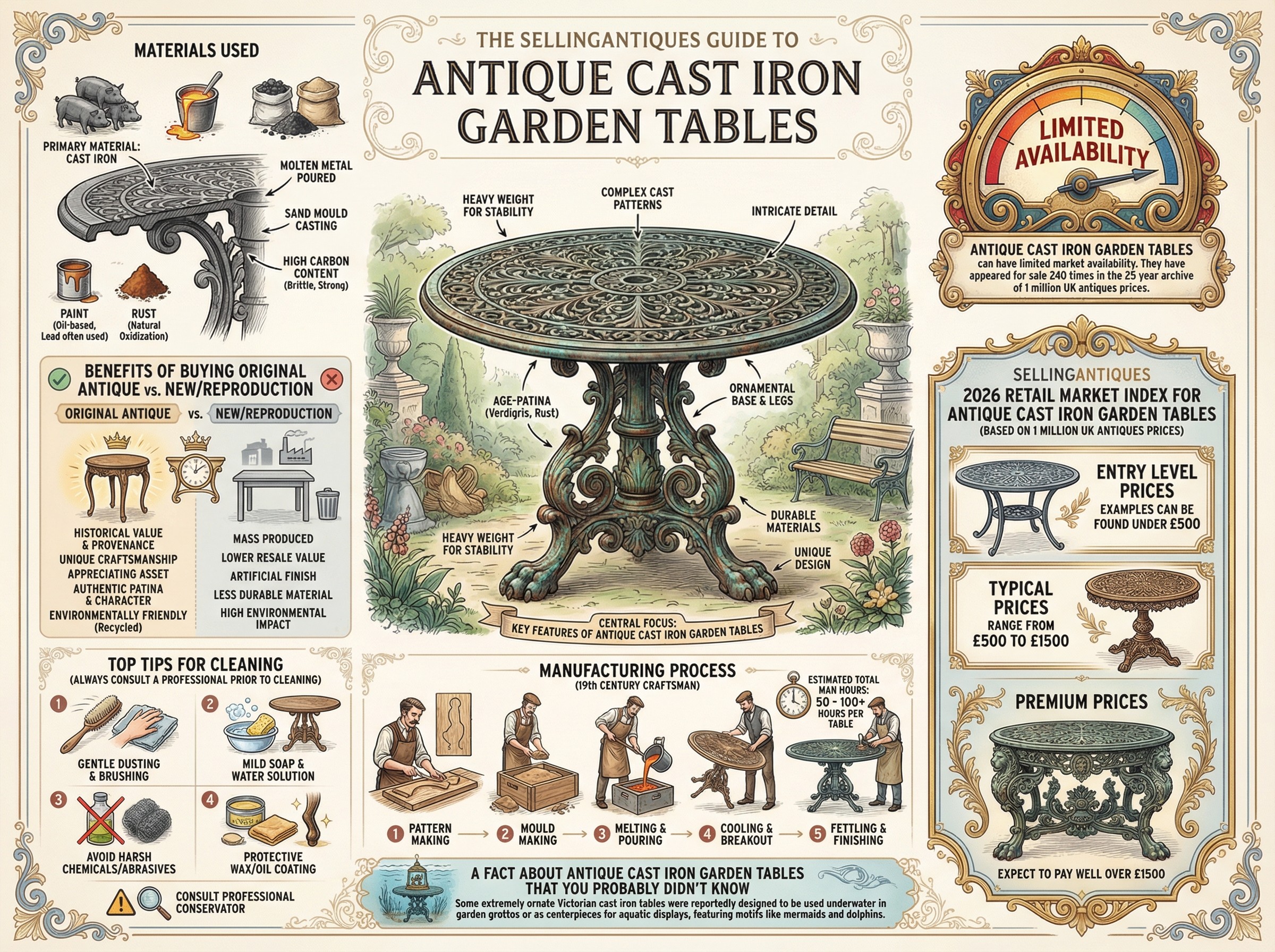 Antique Cast Iron Garden Tables Guide Infographic