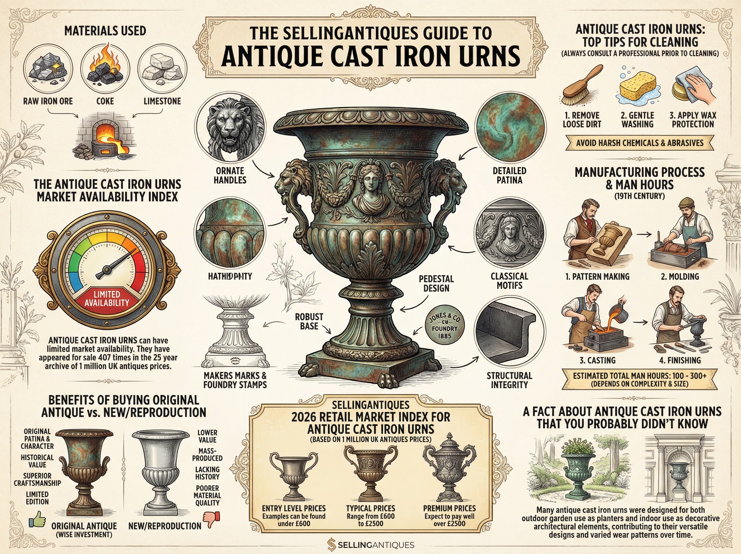 Antique Cast Iron Urns Guide Infographic