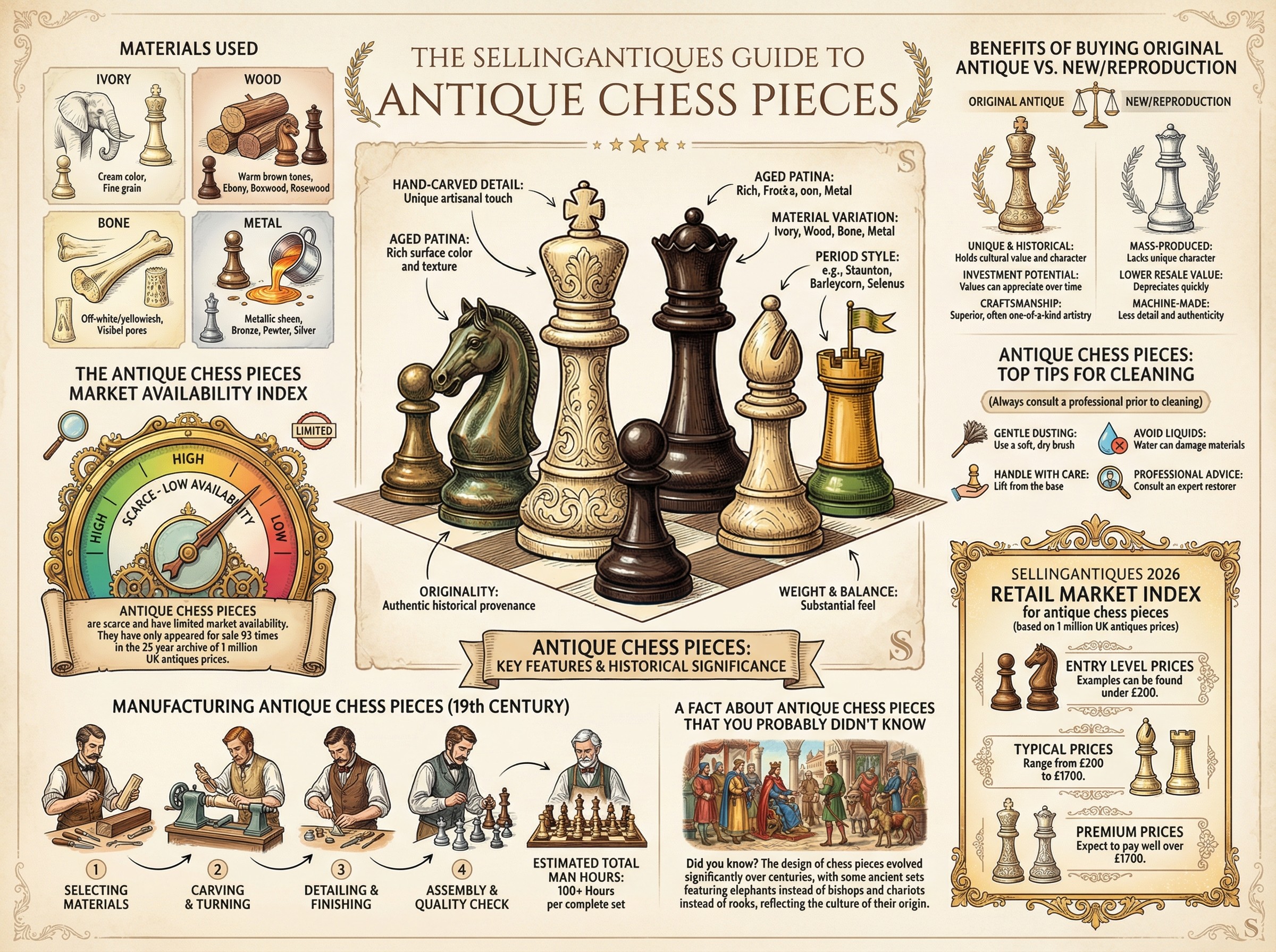 Antique Chess Pieces Guide Infographic
