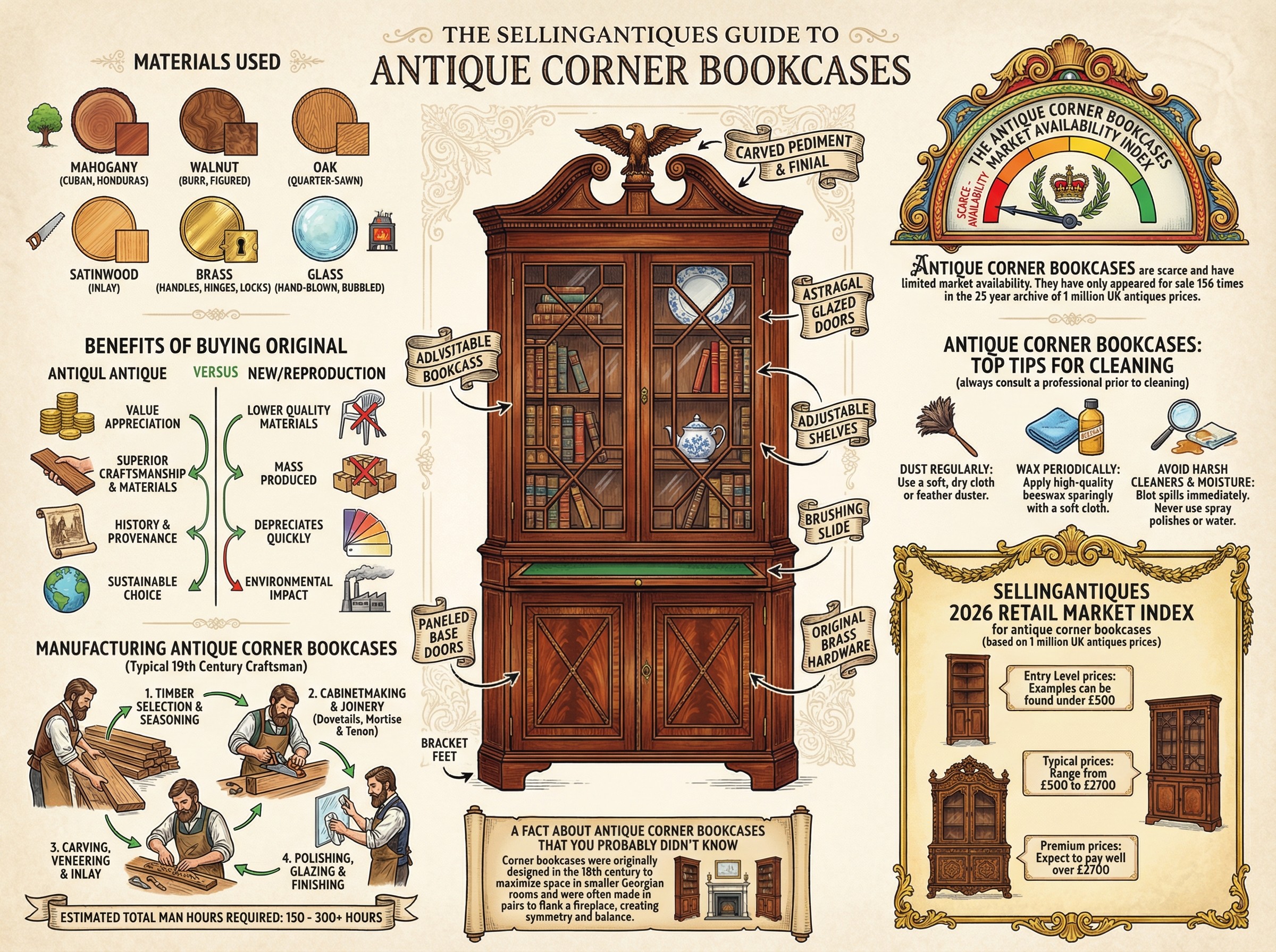 Antique Corner Bookcases Guide Infographic