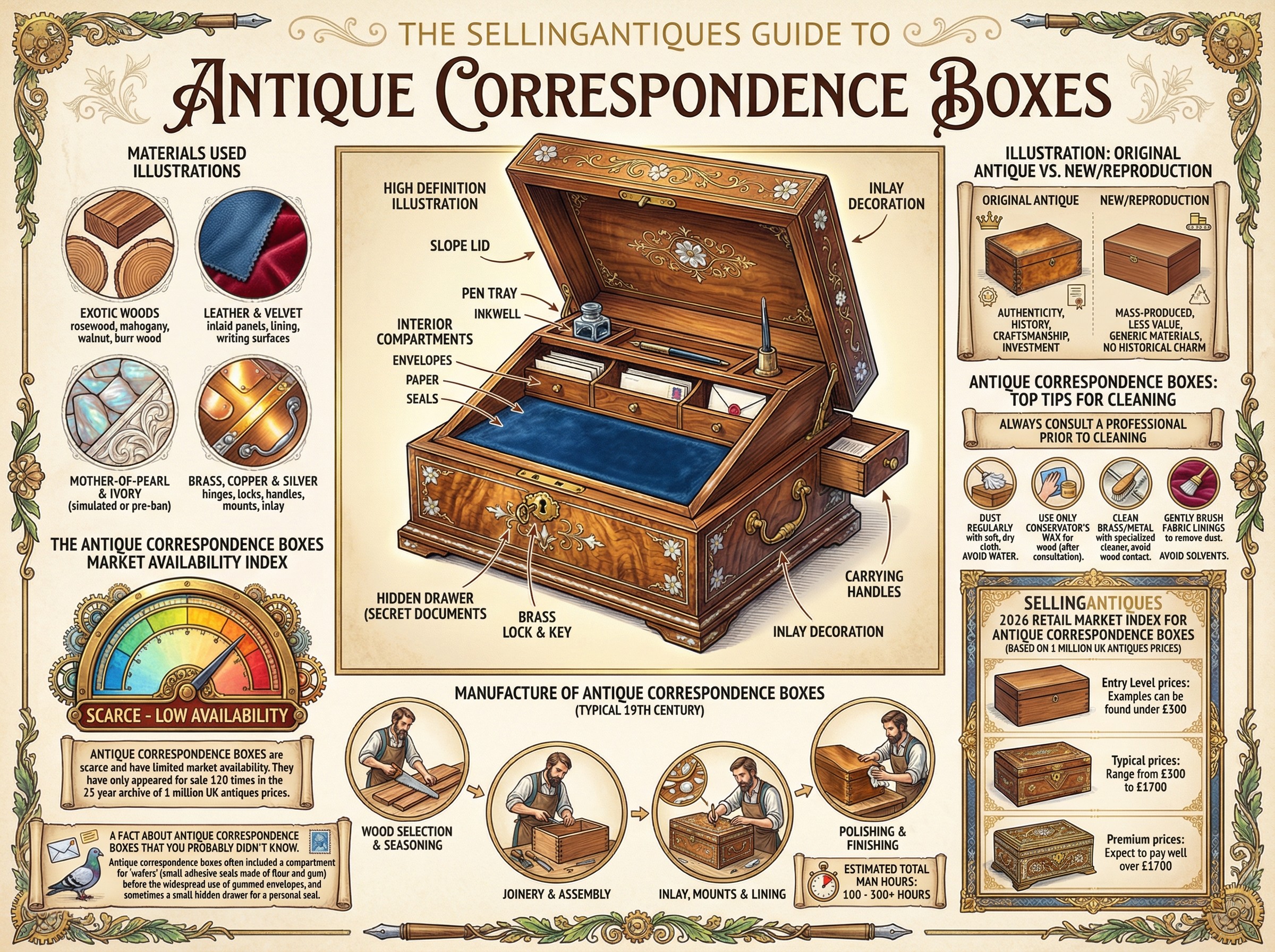 Antique Correspondence Boxes Guide Infographic