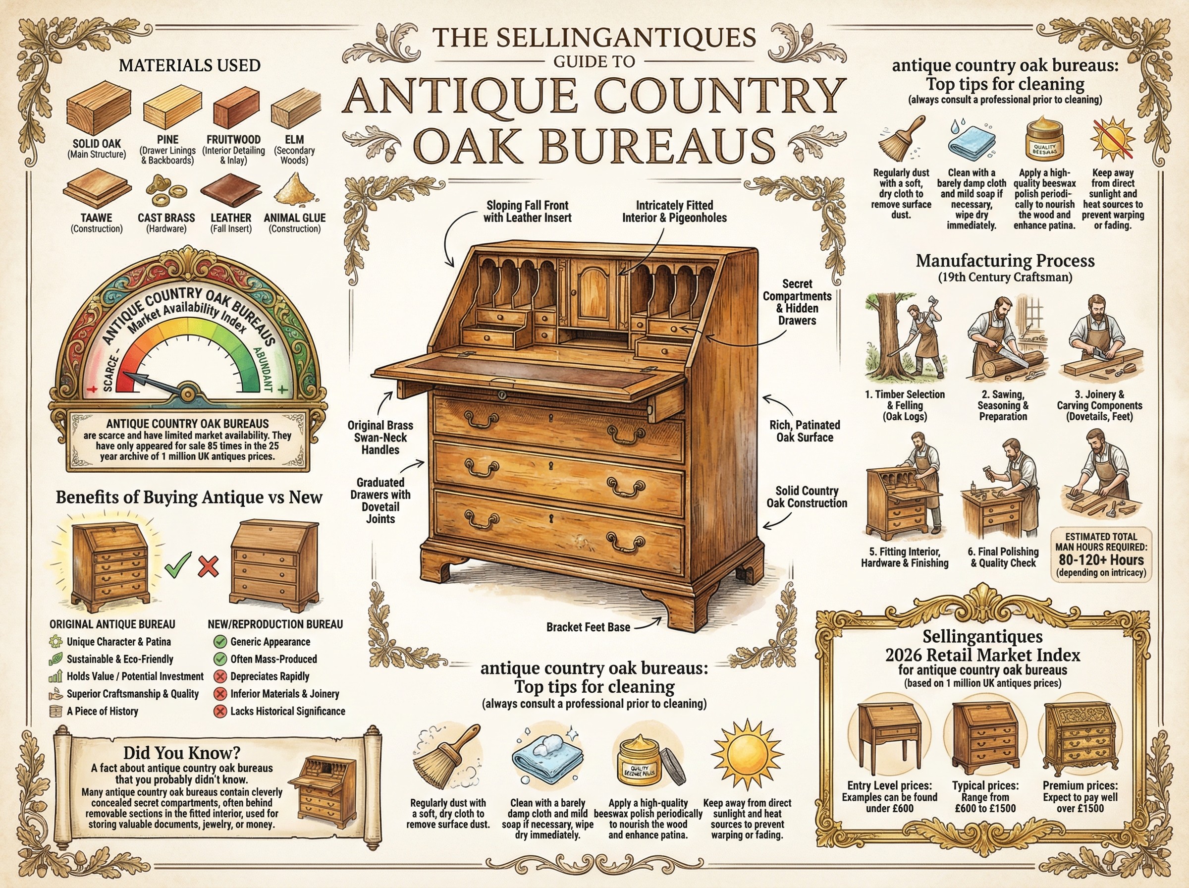 Antique Country Oak Bureaus Guide Infographic