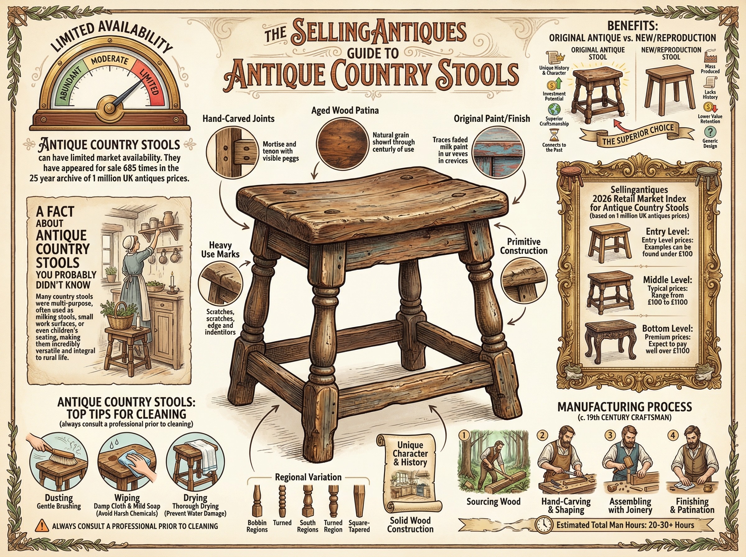 Antique Country Stools Guide Infographic