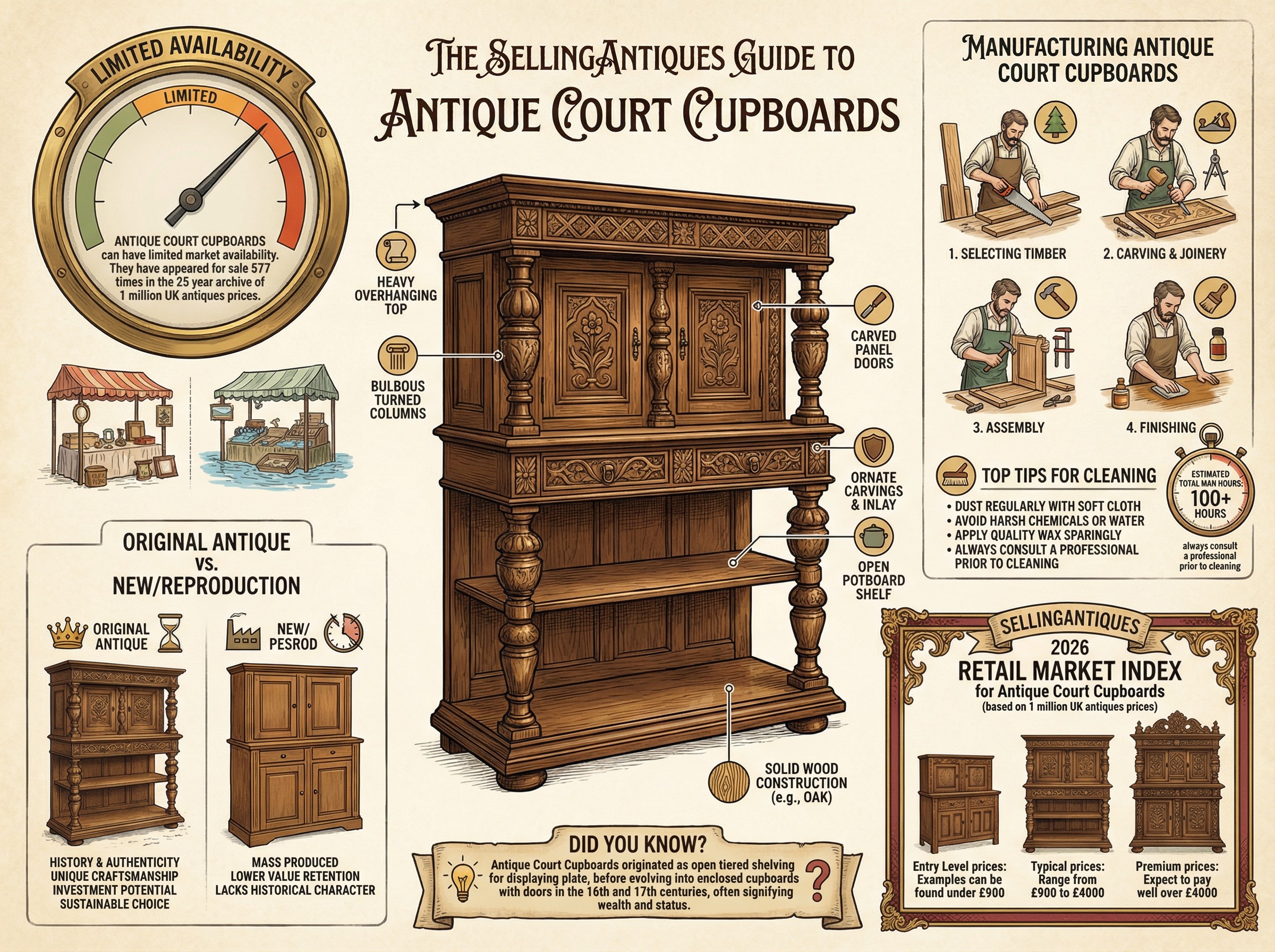 Antique Court Cupboards Guide Infographic