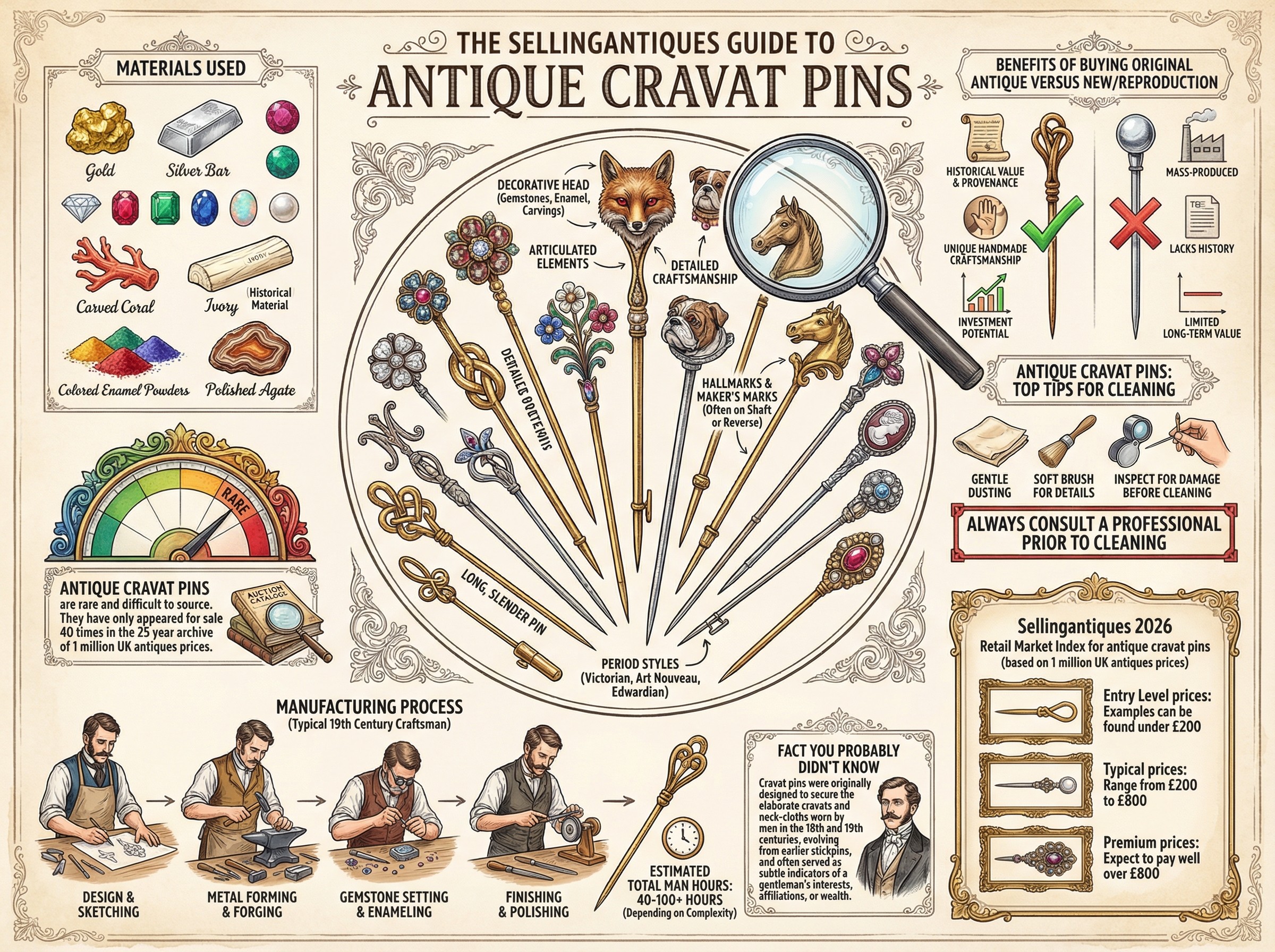 Antique Cravat Pins Guide Infographic