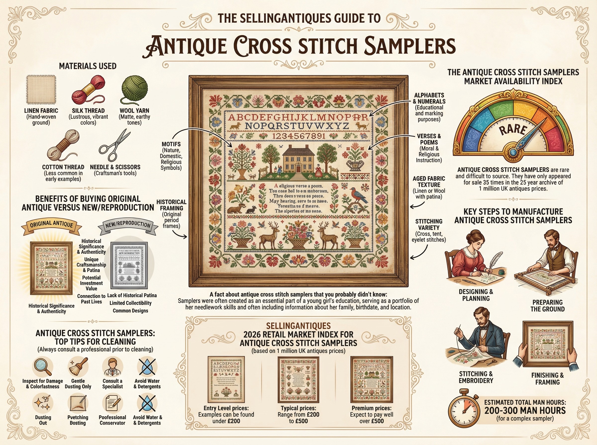 Antique Cross Stitch Samplers Guide Infographic