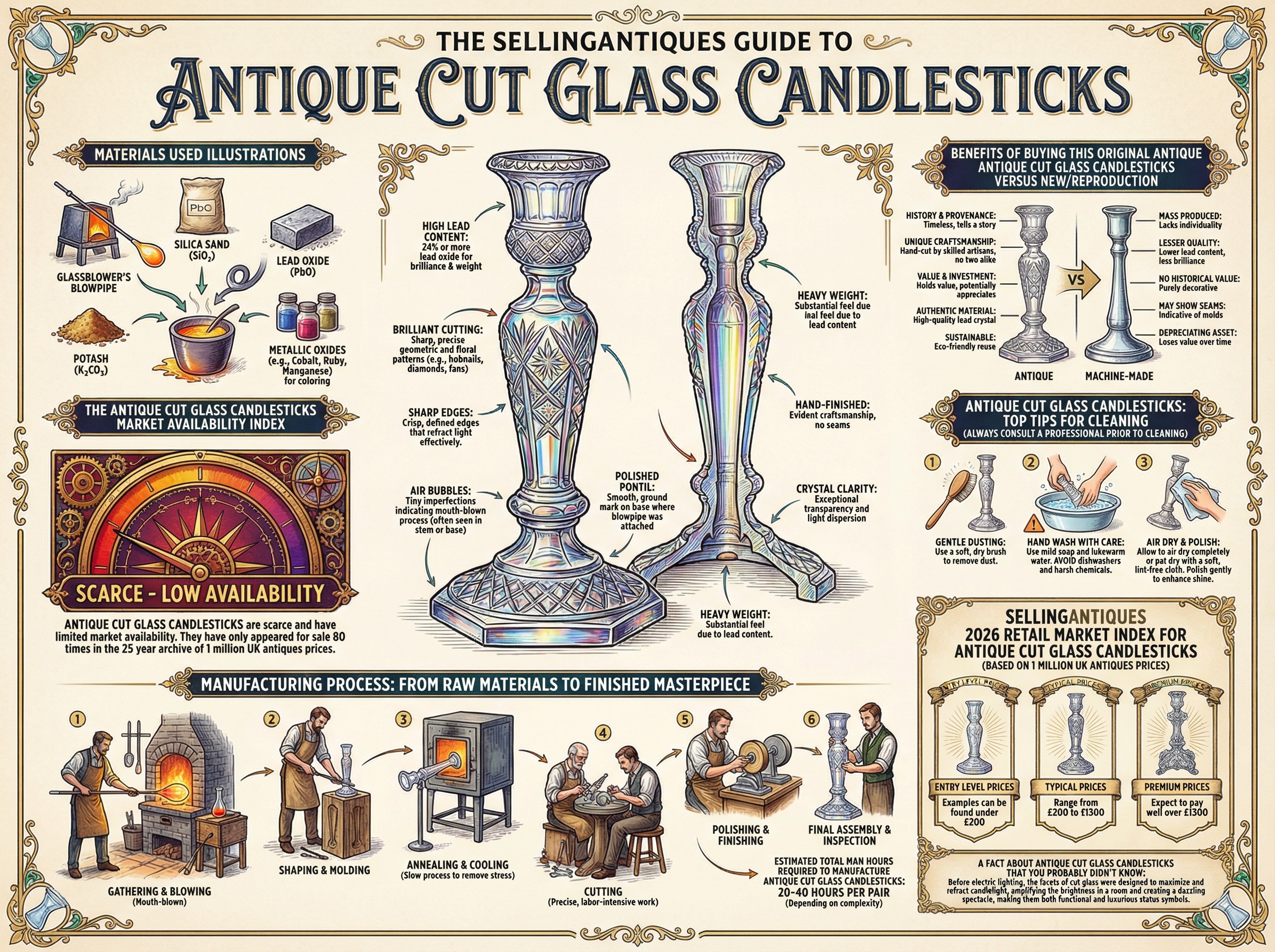 Antique Cut Glass Candlesticks Guide Infographic
