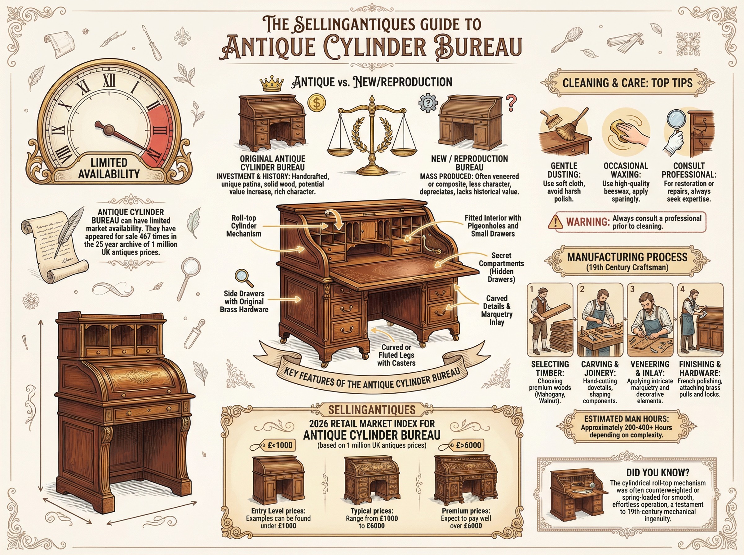 Antique Cylinder Bureau Guide Infographic