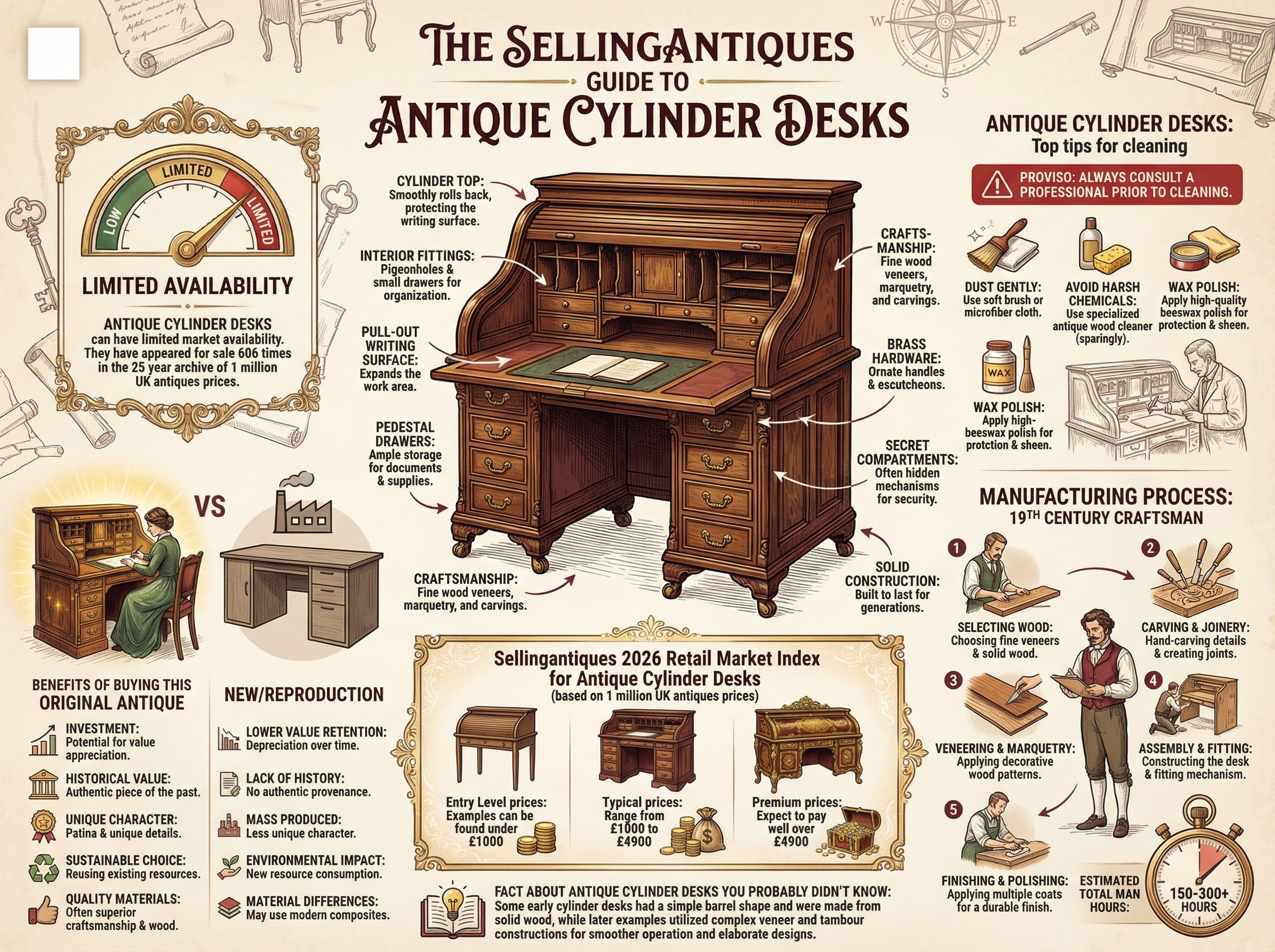 Antique Cylinder Desks Guide Infographic