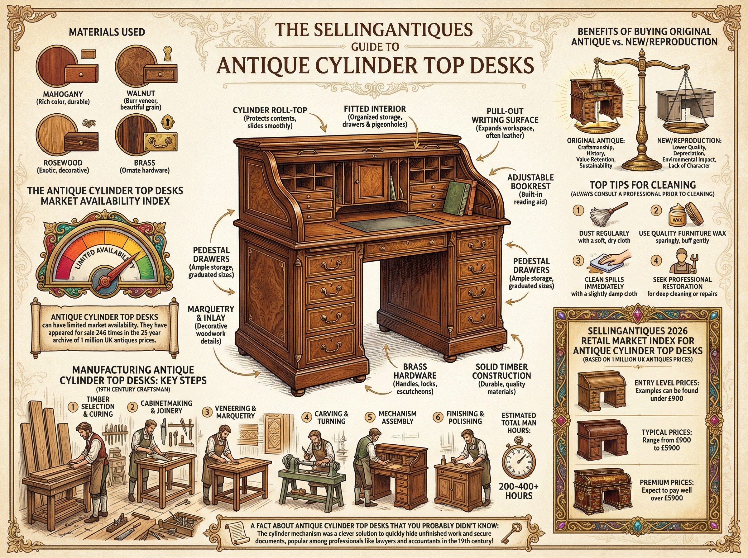 Antique Cylinder Top Desks Guide Infographic