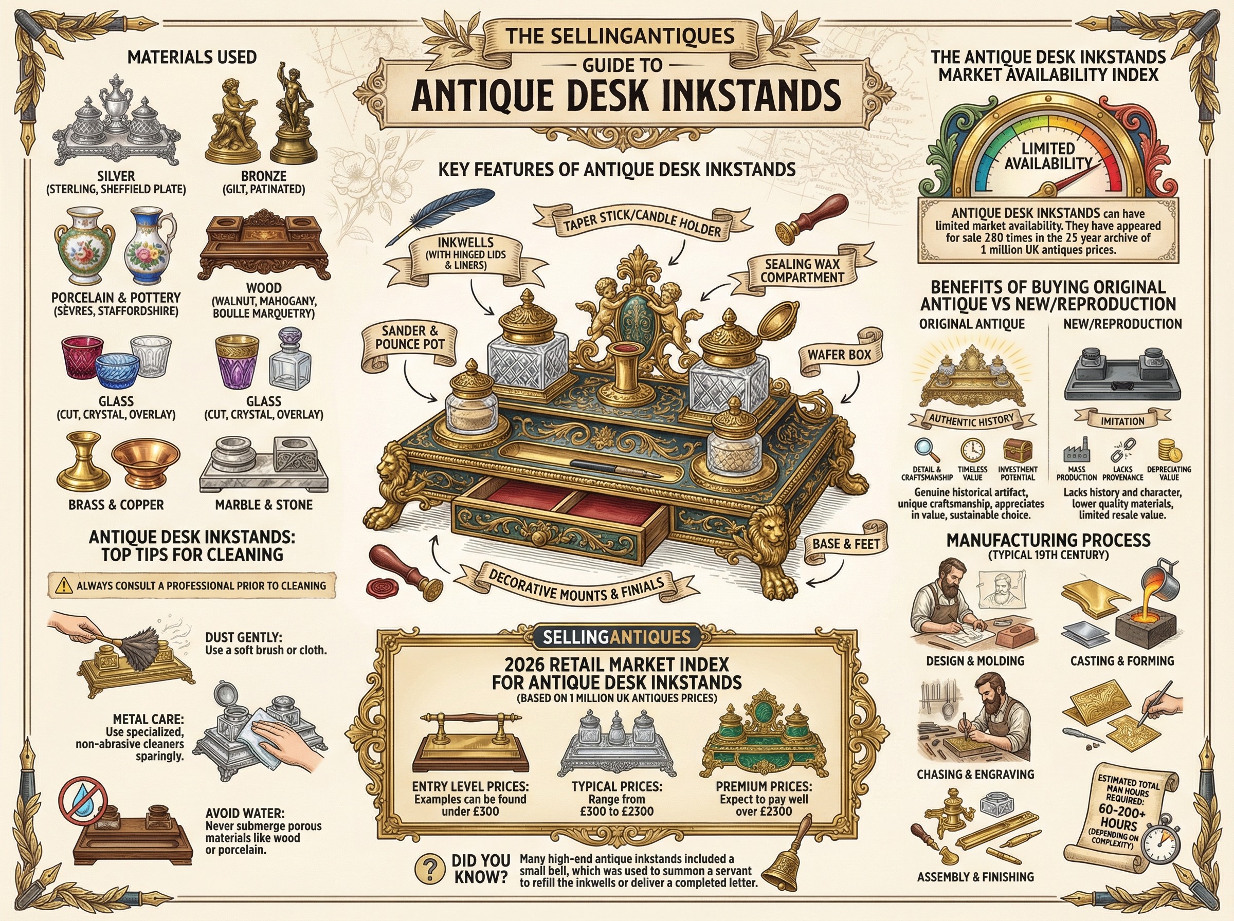 Antique Desk Inkstands Guide Infographic